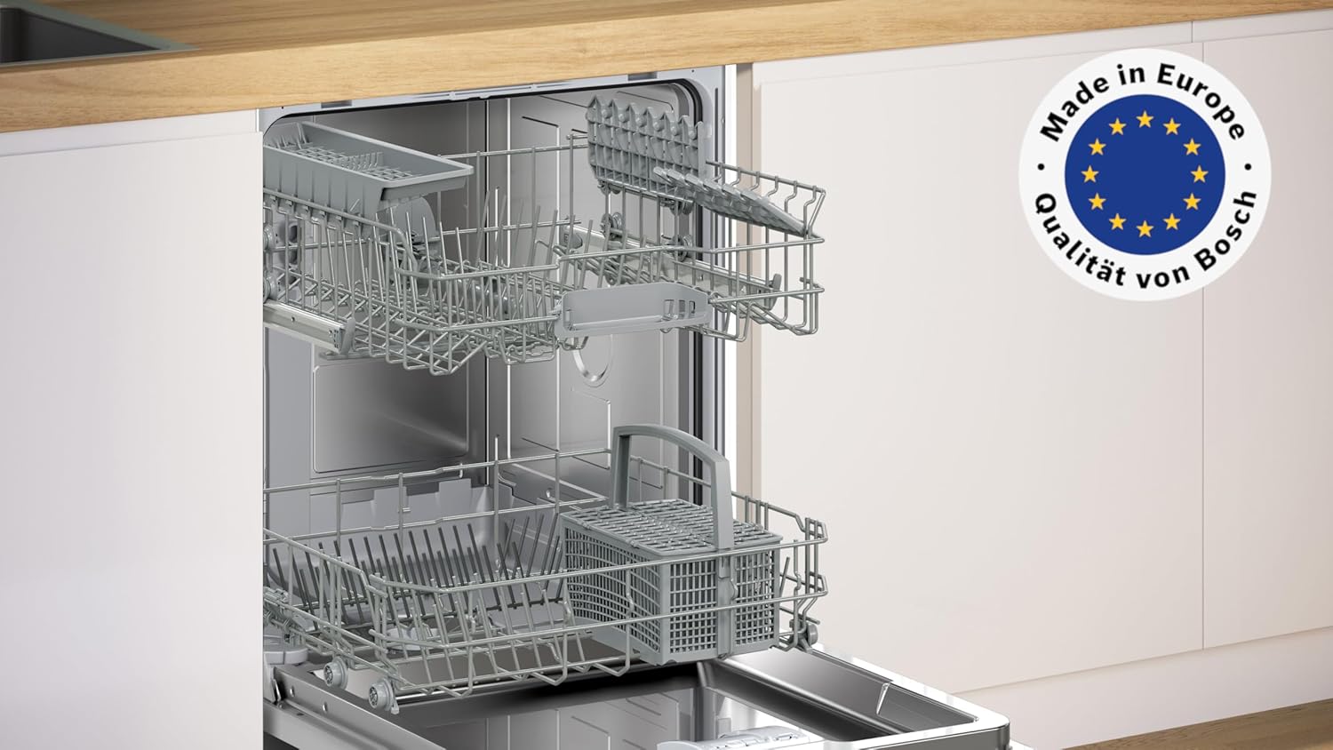 Bosch SMV4ETX08E, Serie 4, Smarter Geschirrspüler Vollintegriert 60 cm, Besteckkorb, Spülmaschine mit Programmassistent, besonders Leise, Rackmatic, Automatische Türöffnung, InfoLight, AquaStop