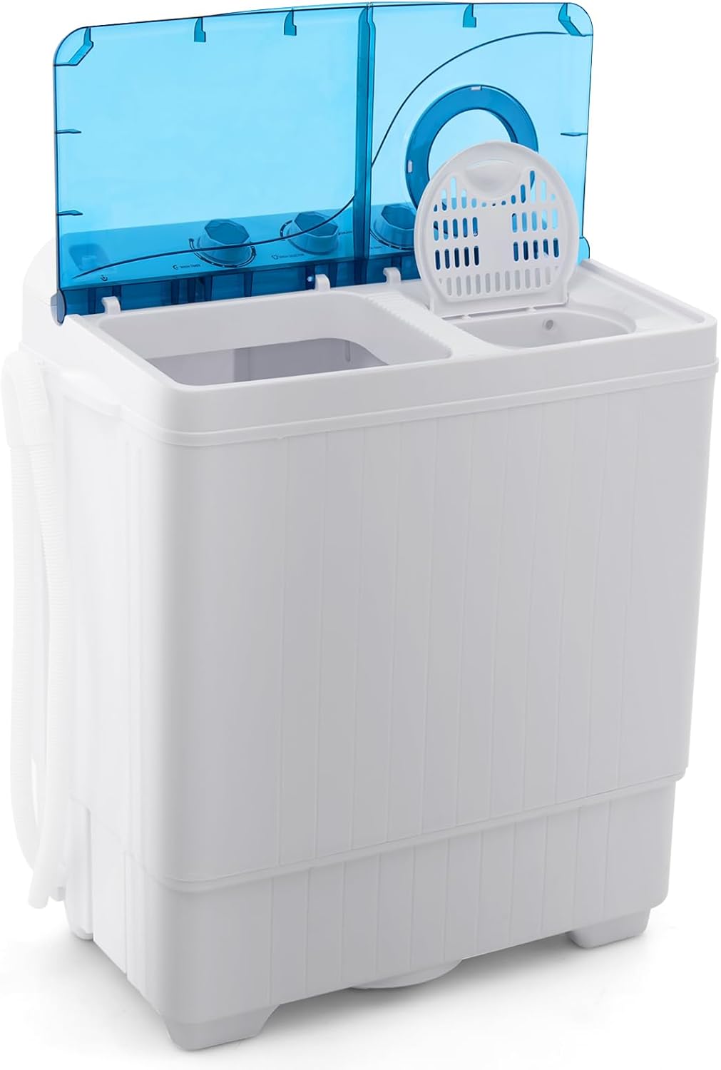 RELAX4LIFE Waschmaschine mit 2 Kammern, Waschautomat mit Schleuder & Doppelmotor & Ablaufpumpe & Timer, 6,5Kg Waschkapazität & 2Kg Schleuderkapazität, Toploader Waschmaschine für Zuhause (Blau)