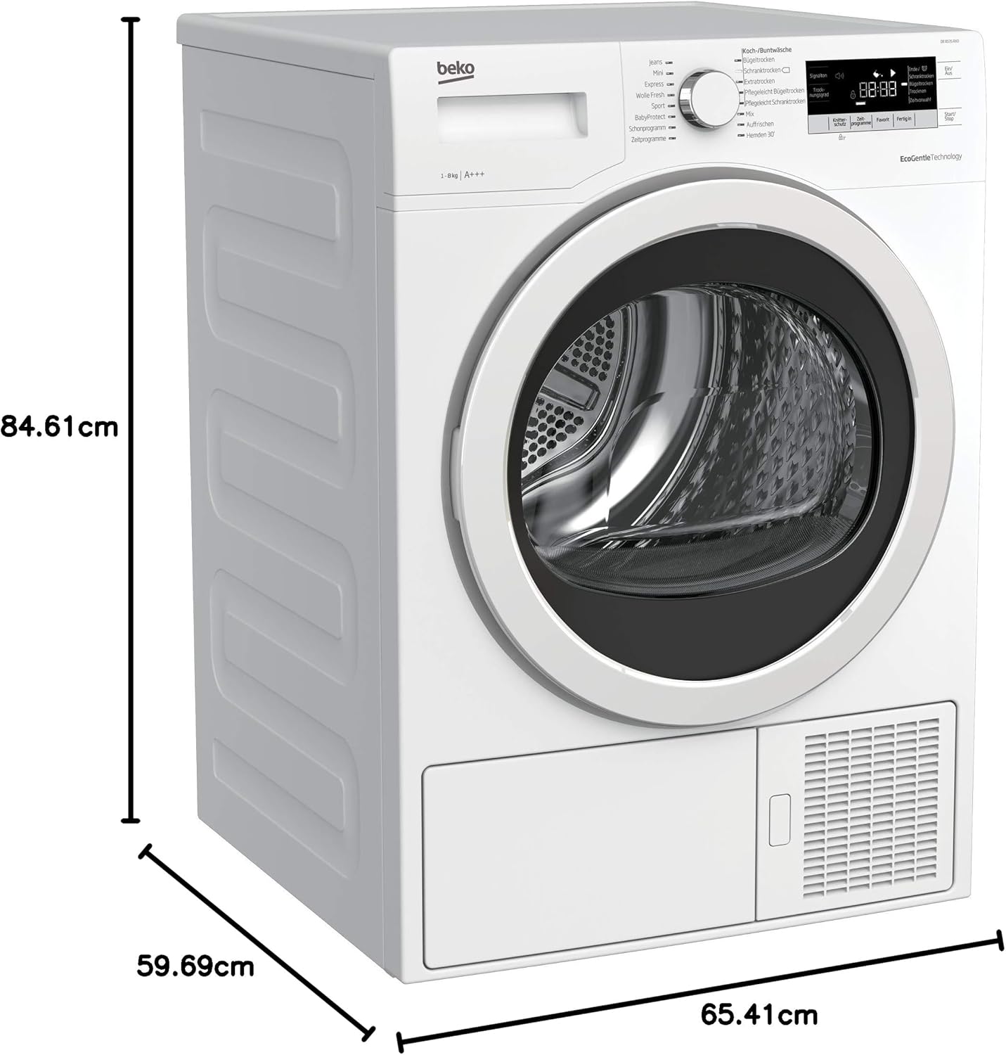 Beko B5T4824IF bPRO 500 Wäschetrockner, 8 kg, Frontlader Wärmepumpentrockner, allergikergeeignet, 15 Programme, Dampffunktion, Knitterschutz, Silent-Programm, AquaWave Schontrommel, Weiß