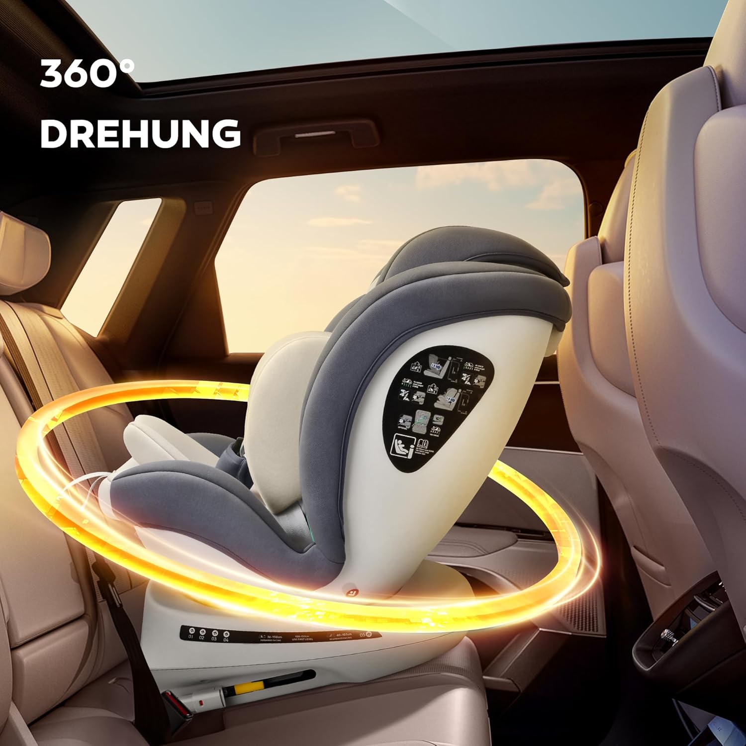 Miophy I-Size 360°drehbar Kindersitz, Gruppe 0+1/2/3, 0-12 Jahre, 40-150 cm, Baby Autositz mit isofix