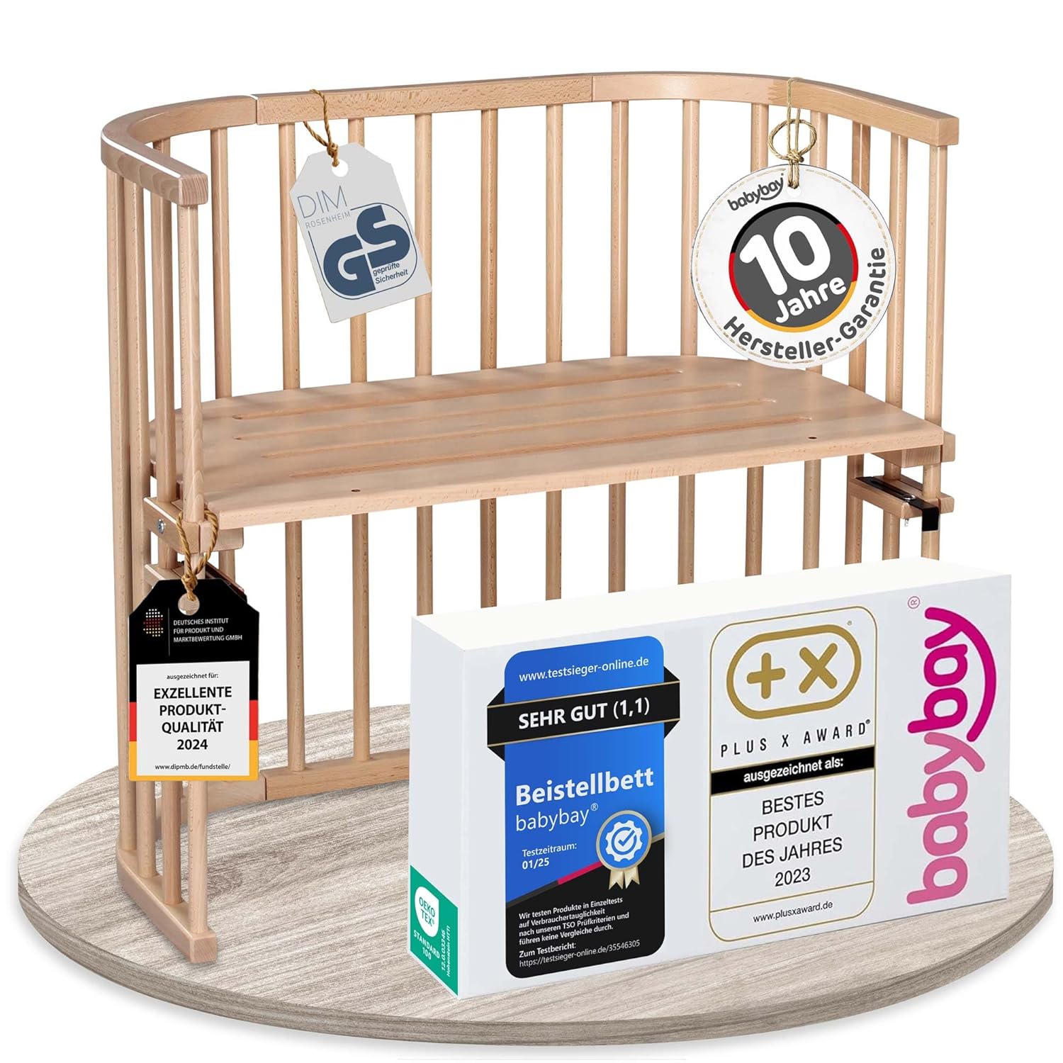 babybay Original Beistellbett aus massivem Buchenholz / kompakt & verwandelbar / Kinderbett Höhe stufenlos verstellbar & umweltfreundlich / mitwachsendes Babybett (weiß lackiert) / inkl. Matratze