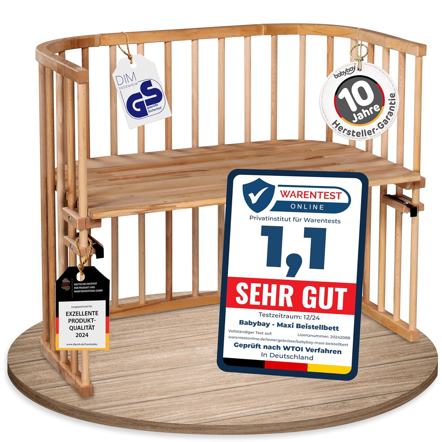 babybay Original Beistellbett aus massivem Buchenholz / kompakt & verwandelbar / Kinderbett Höhe stufenlos verstellbar & umweltfreundlich / mitwachsendes Babybett (weiß lackiert) / inkl. Matratze