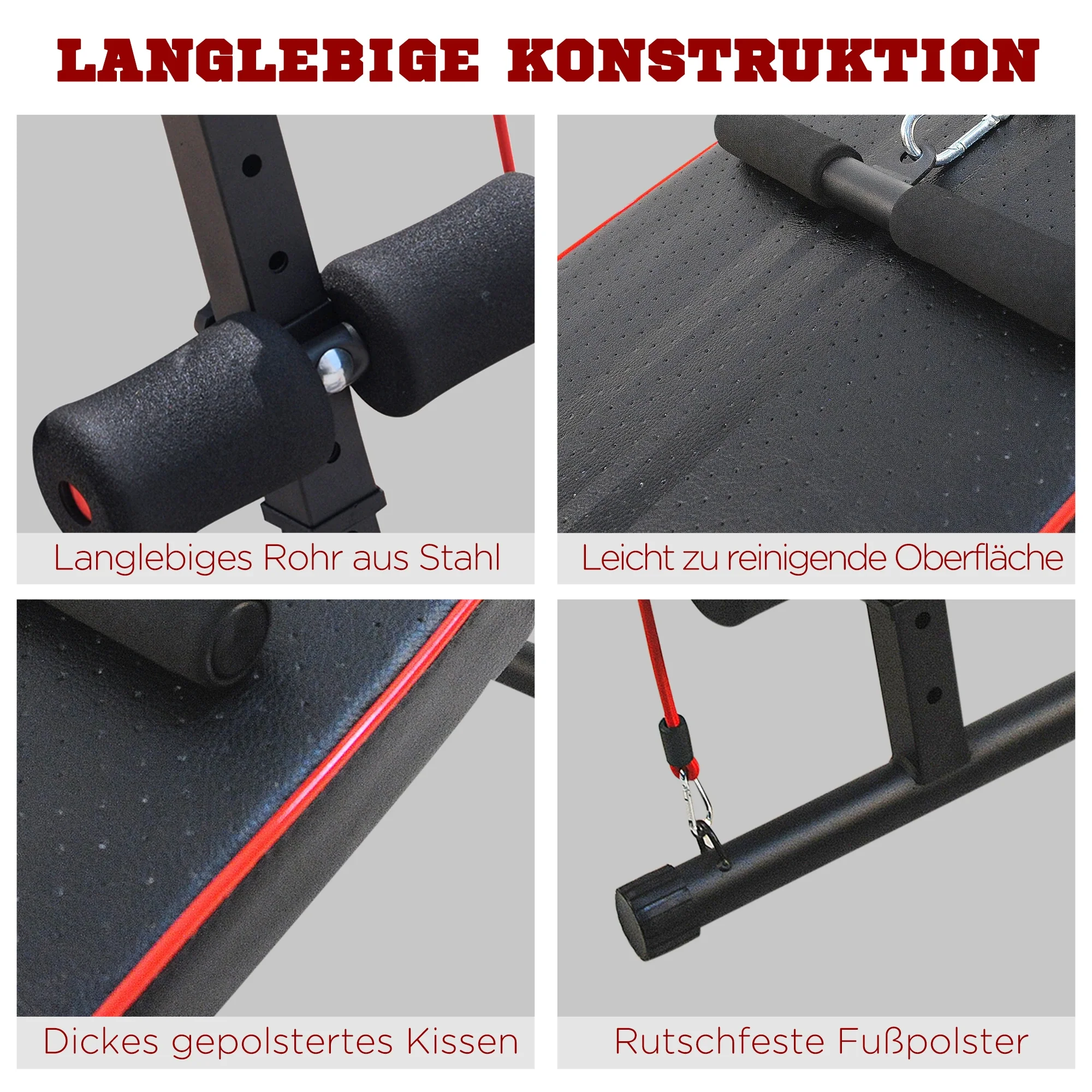 HOMCOM Sit-Up-Bank Trainingsbank mit Trainingsbändern verstellbar