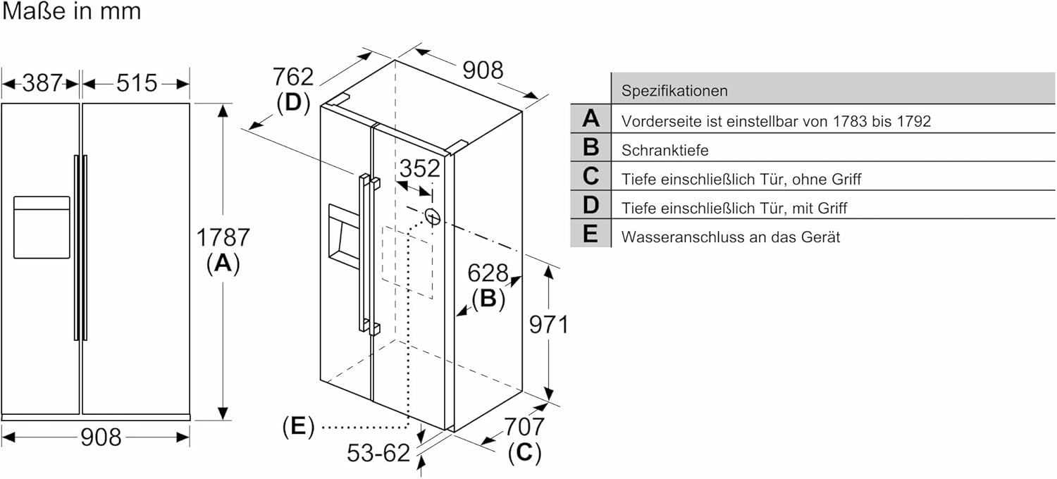 SIEMENS KF96NVPEA iQ300 Multi-Door-Kühlschrank, 183 x 91 cm, 405 L Kühlen & 200 L Gefrieren, hyperFresh längere Frische, noFrost nie wieder abtauen, superCooling schnellere Kühlung
