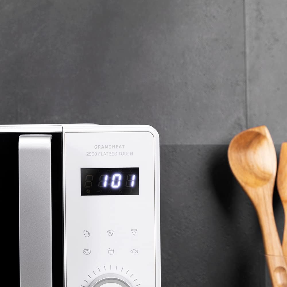 Cecotec Touch-Mikrowelle ohne Teller GrandHeat 2500 Flatbed Touch White. 800 W, 25 Liter Fassungsvermögen, 8 vorkonfigurierte Funktionen, Timer