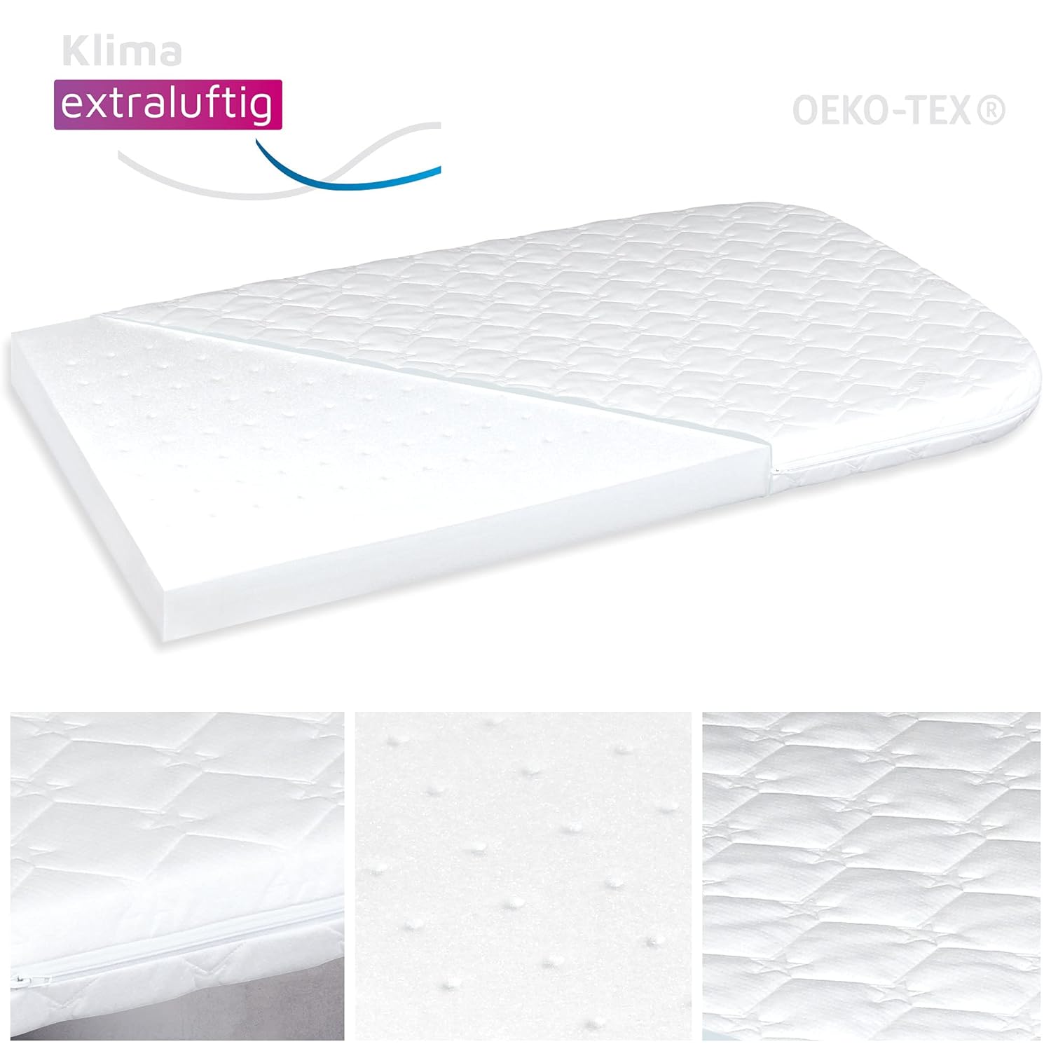 babybay Original Beistellbett aus massivem Buchenholz / kompakt & verwandelbar / Kinderbett Höhe stufenlos verstellbar & umweltfreundlich / mitwachsendes Babybett (weiß lackiert) / inkl. Matratze