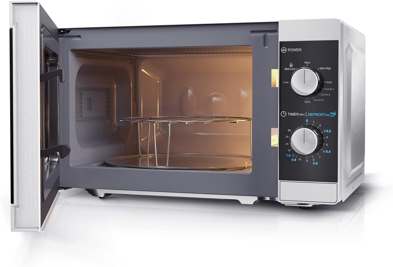 SHARP MG81ES Mikrowelle mit Grill (Mikrowelle: 900W, Grill: 1100W, 11 Leistungsstufen, Auftaufunktion, Abmessungen: 512x300x396cm, Emaille-Keramik-Garraum mit antibakteriellen Eigenschaften), silber