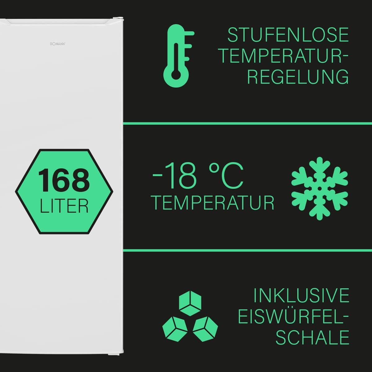 Bomann® Gefrierschrank | Tiefkühlschrank | Freezer | Nutzinhalt 168 Liter | wechselbarer Türanschlag | 4 Sterne Gefrierraum | GS 7340 inox