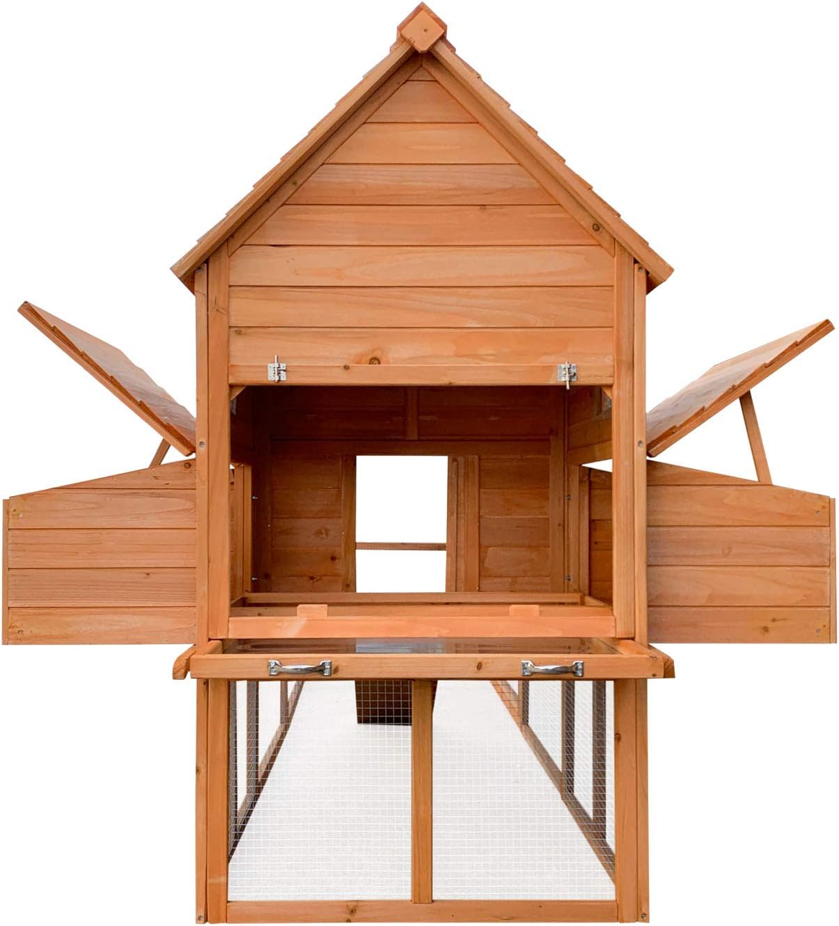 Wiltec Hühnerstall 3100 x 1500 x 1500 mm braun mit Freilauf und Nistkästen aus Holz, Hühnerhaus mit Unterschlupf, Gitter und Kotwanne verzinkt