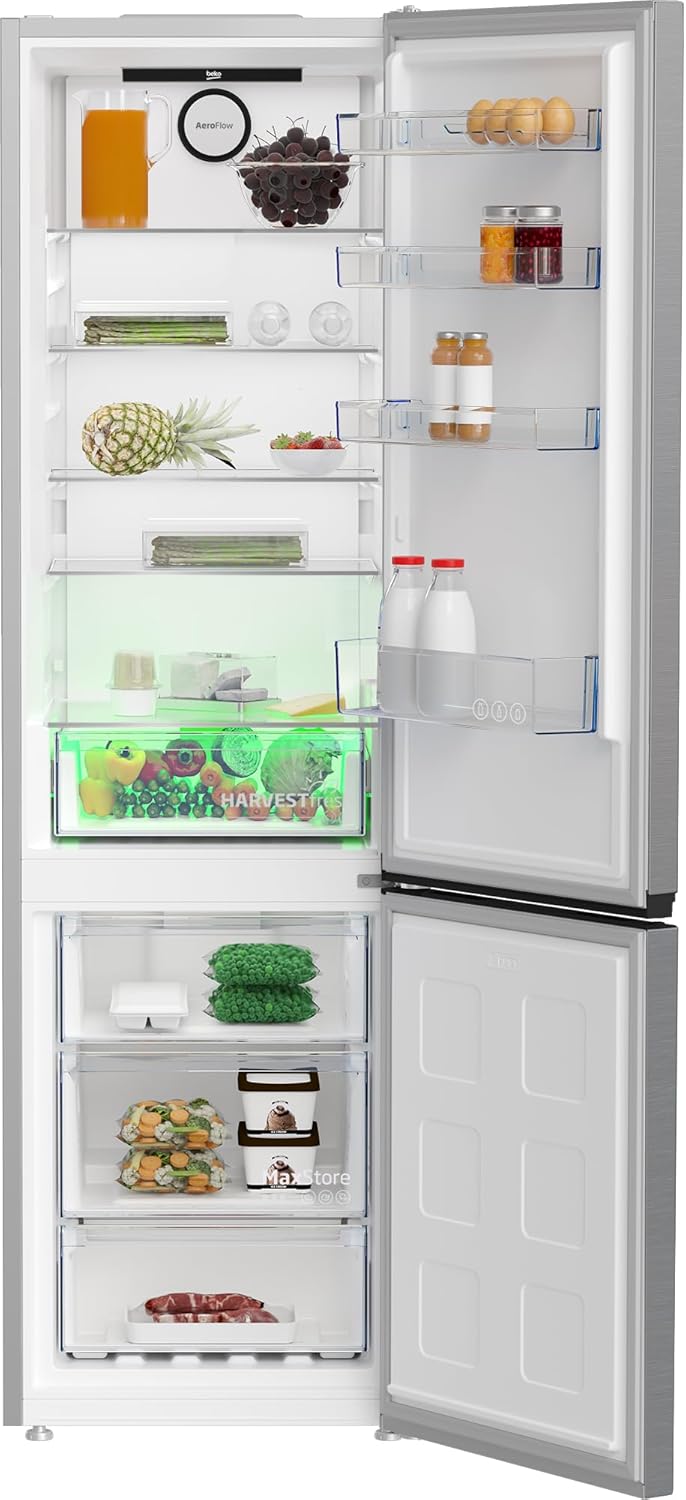 Beko RCNE366E70ZXBRN bPRO700 freistehende Kühl-/Gefrierkombination, großer Kühlschrank, 323 l Gesamtrauminhalt, HarvestFresh, NoFrost, leise, SmoothFit, 0°C-Zone, Dark Inox