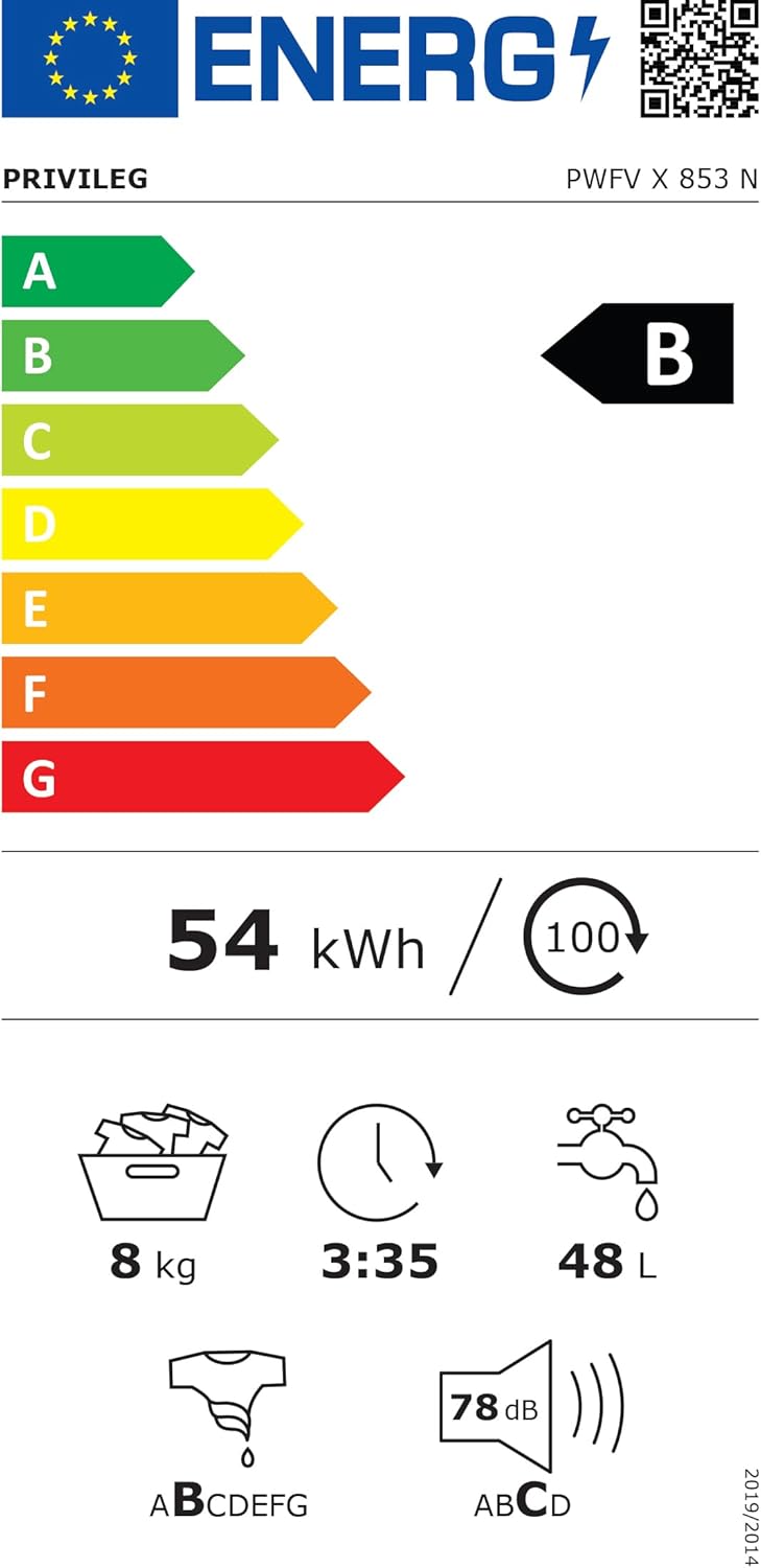 Privileg PWFV X 853 N Waschmaschine Frontlader/1400 U/min/8 kg/EEK B/Push & Go Steam/Dampf-Programme/Schnell 45min Volle Ladung/Schnell-Programme(20/45/60 Min.)/Inverter-Motor/Mehrfachwasserschutz