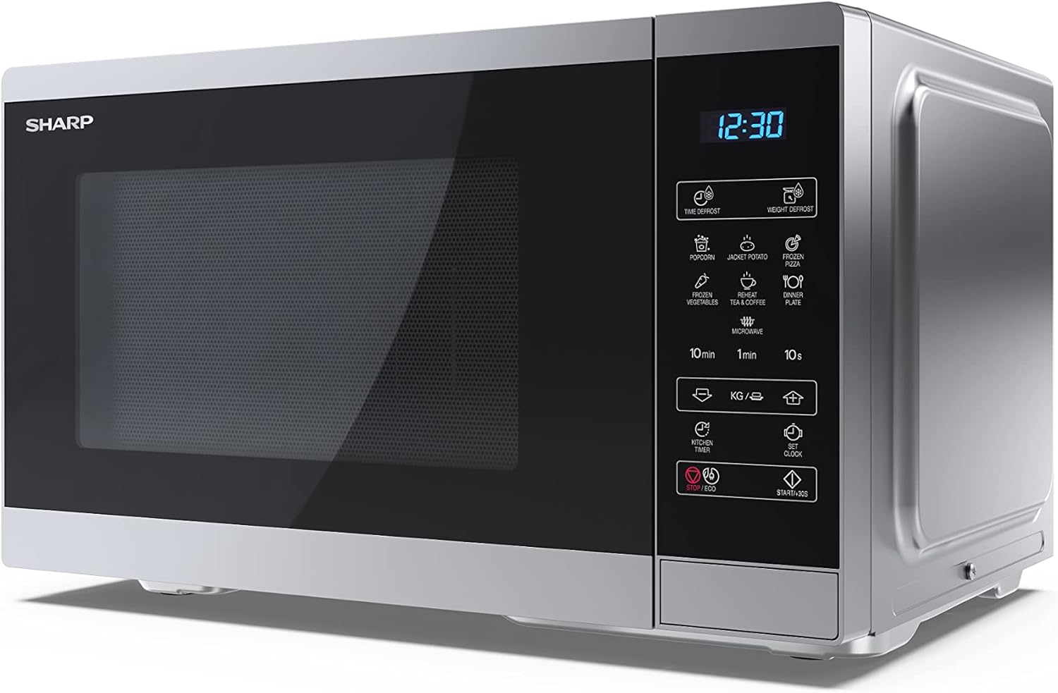 SHARP MG81ES Mikrowelle mit Grill (Mikrowelle: 900W, Grill: 1100W, 11 Leistungsstufen, Auftaufunktion, Abmessungen: 512x300x396cm, Emaille-Keramik-Garraum mit antibakteriellen Eigenschaften), silber