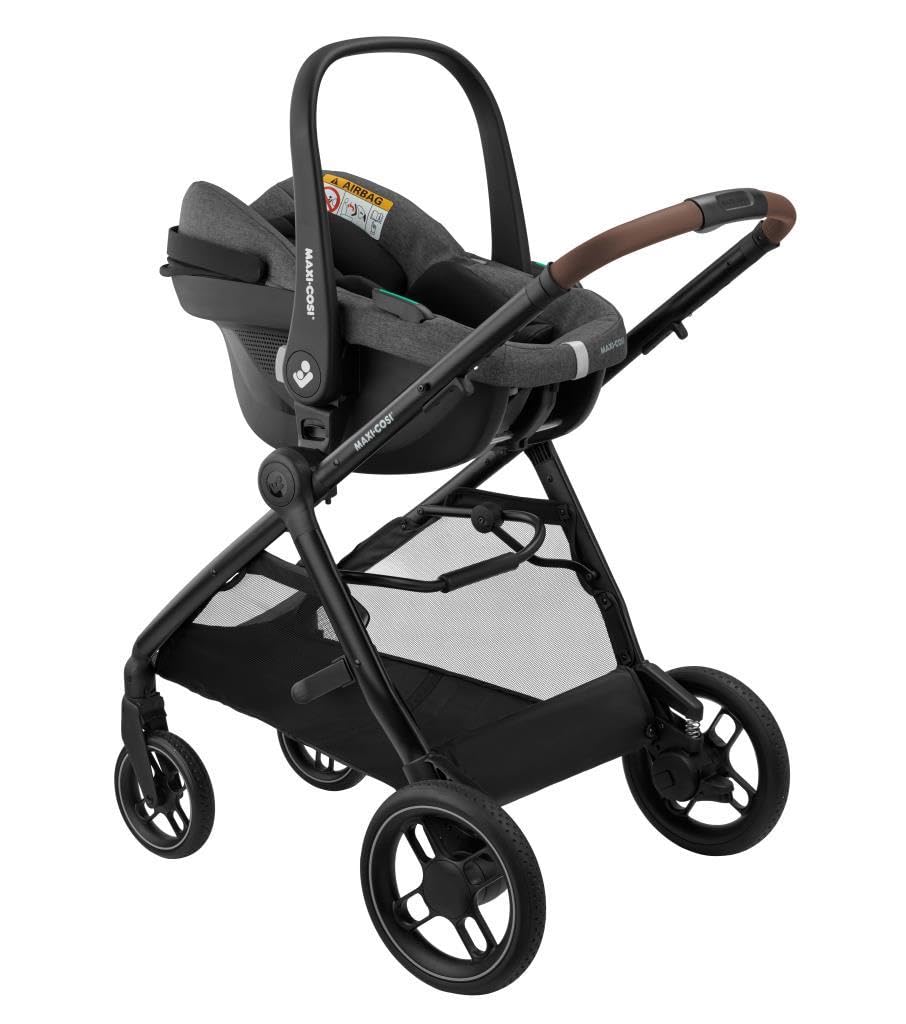 Maxi-Cosi Zelia S Trio Kinderwagen 3 in 1 Komplettset, 0-4 Jahre, bis 22 kg, Zusammenklappbar, Kompakt, Verstellbarer Baby Kinderwagen, mit CabrioFix S i-Size Babyschale, Zubehör, Wickeltasche, Grau