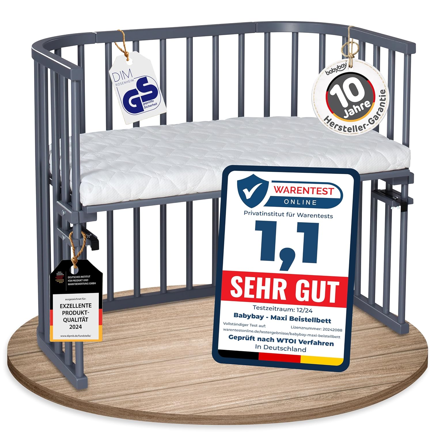 babybay Original Beistellbett aus massivem Buchenholz / kompakt & verwandelbar / Kinderbett Höhe stufenlos verstellbar & umweltfreundlich / mitwachsendes Babybett (weiß lackiert) / inkl. Matratze