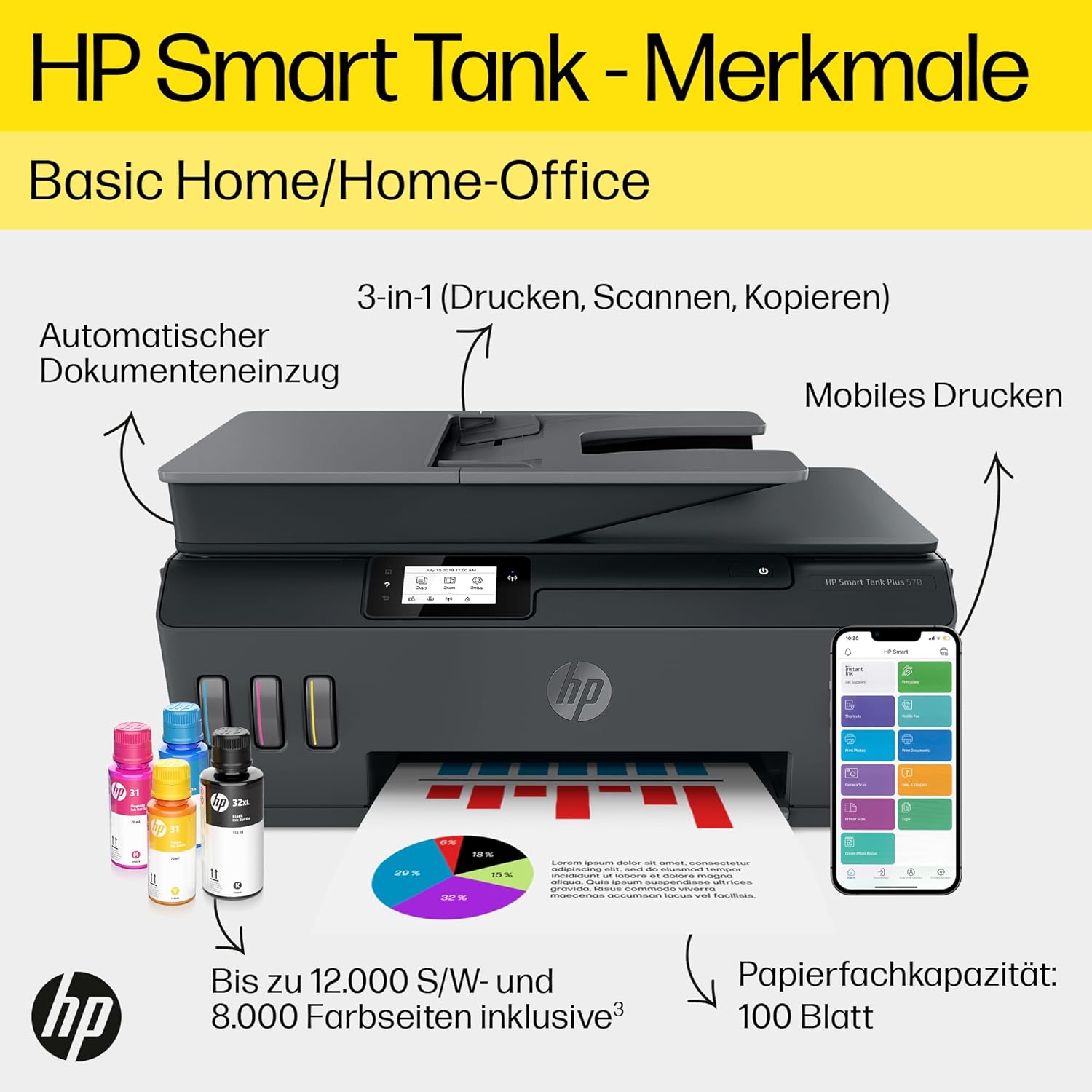 HP Smart Tank 7605 4-in-1 Multifunktionsdrucker (WLAN; Duplex; ADF) – 3 Jahre Tinte inklusive, 3 Jahre Garantie, großer Tintentank, hohe Reichweite, Drucken in hoher Qualität