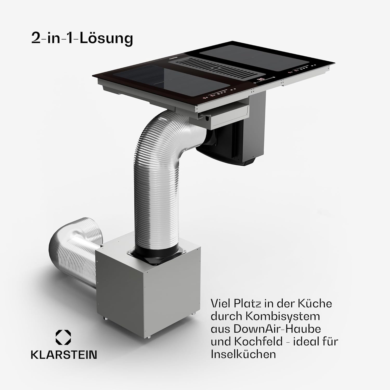 Klarstein 2-in-1 Induktionskochfeld mit Dunstabzug, Induktionskochfeld mit Abluft & Ventilator, 4-Zonen-Kochfeld, Glaskeramik-Einbauherd, Kochfeld mit Dunstabzug, Energieklasse A, 654m³/h Luftstrom