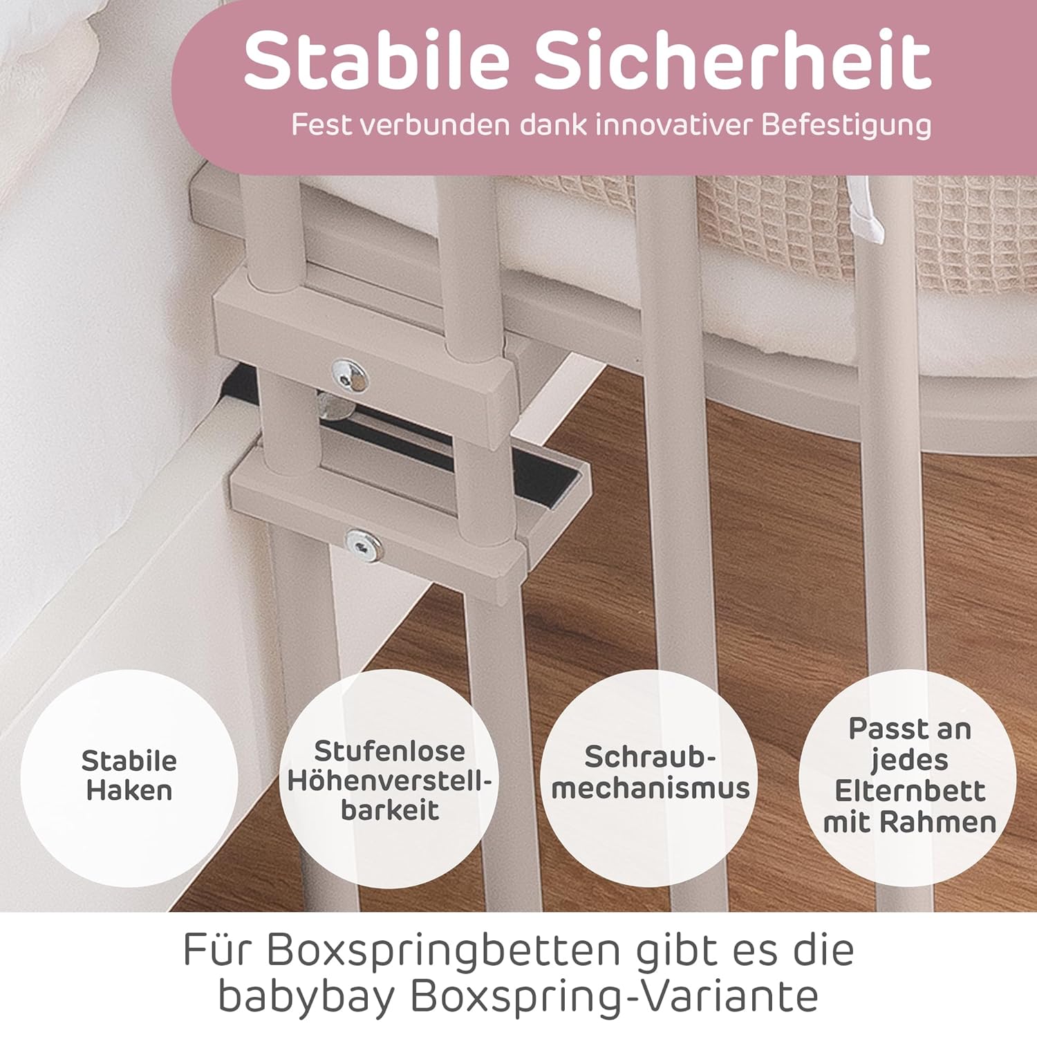 babybay Original Beistellbett aus massivem Buchenholz / kompakt & verwandelbar / Kinderbett Höhe stufenlos verstellbar & umweltfreundlich / mitwachsendes Babybett (weiß lackiert) / inkl. Matratze