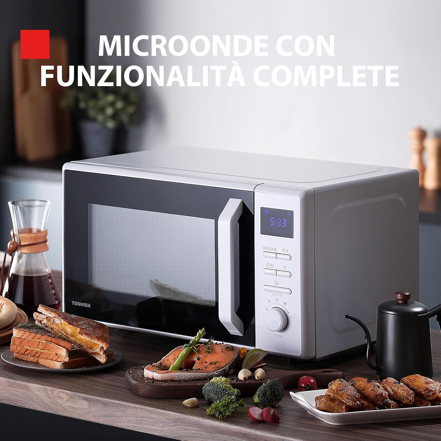 Toshiba MW2-AC25T(BK) 4-in-1 Mikrowellengrill mit Konvention, 25 l, 10 einfache Speisekarten, emaillierter Hohlraum, Speicherplatz drehbar, 1100 W Grill, 2100 W, Konvention, Schwarz