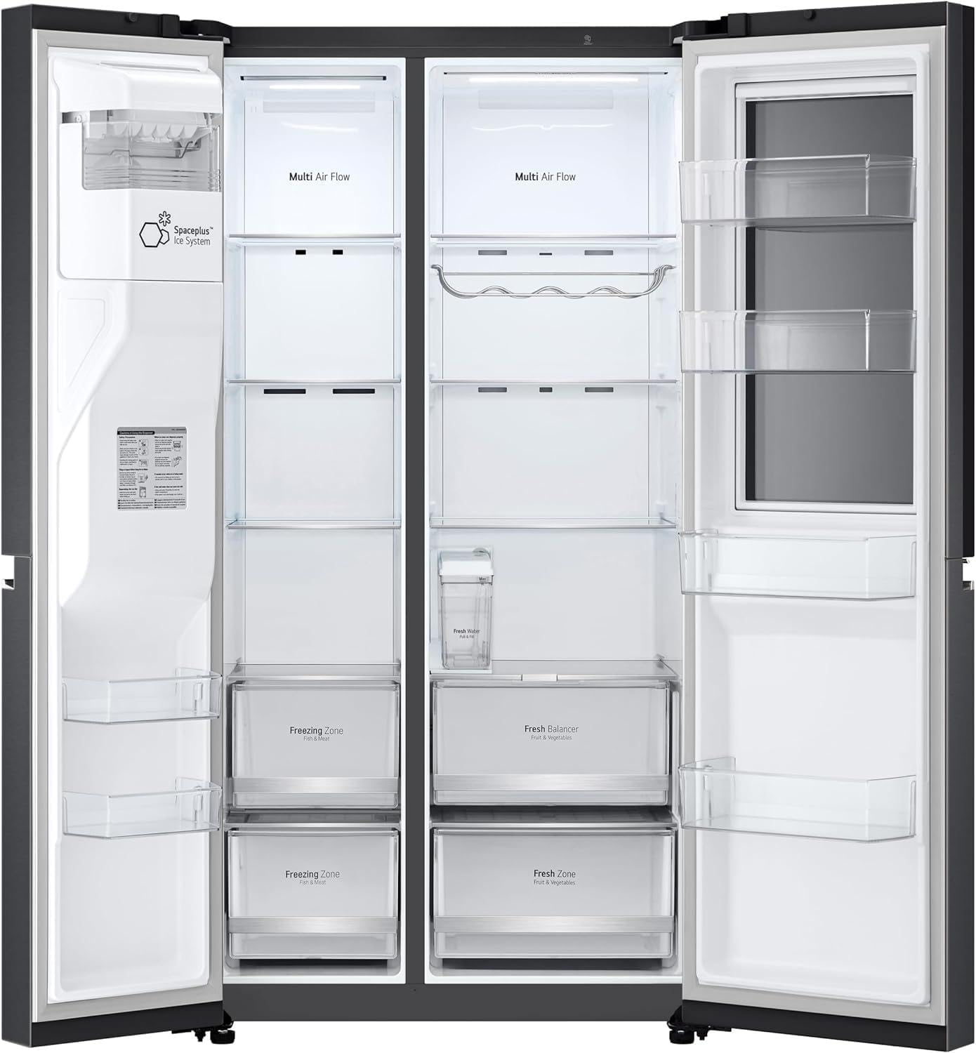 LG GSGV81PYLL Side by Side Kühlschrank, Klasse E, 635 L, Instaview, Kühlschrank mit Gefrierfach, Eis-, Crushed Ice- Wasserspender, Total NoFrost, Smart Inverter Kompressor, Wi-Fi
