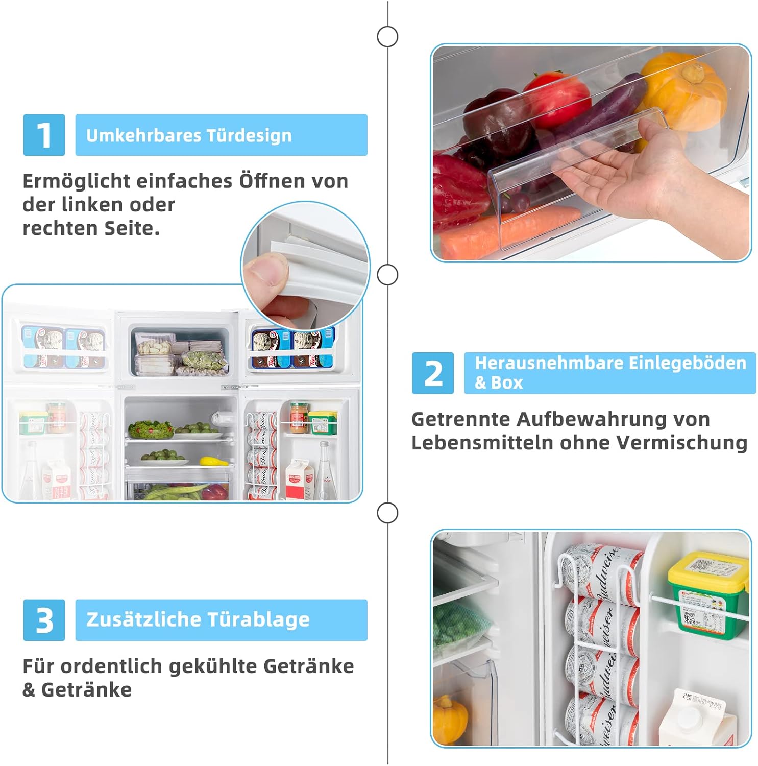 COSTWAY 90L Kühlschrank mit 27L Gefrierfach Kühl-Gefrier-Kombination Standkühlschrank Gefrierschrank mini Kühlschrank (weiß)