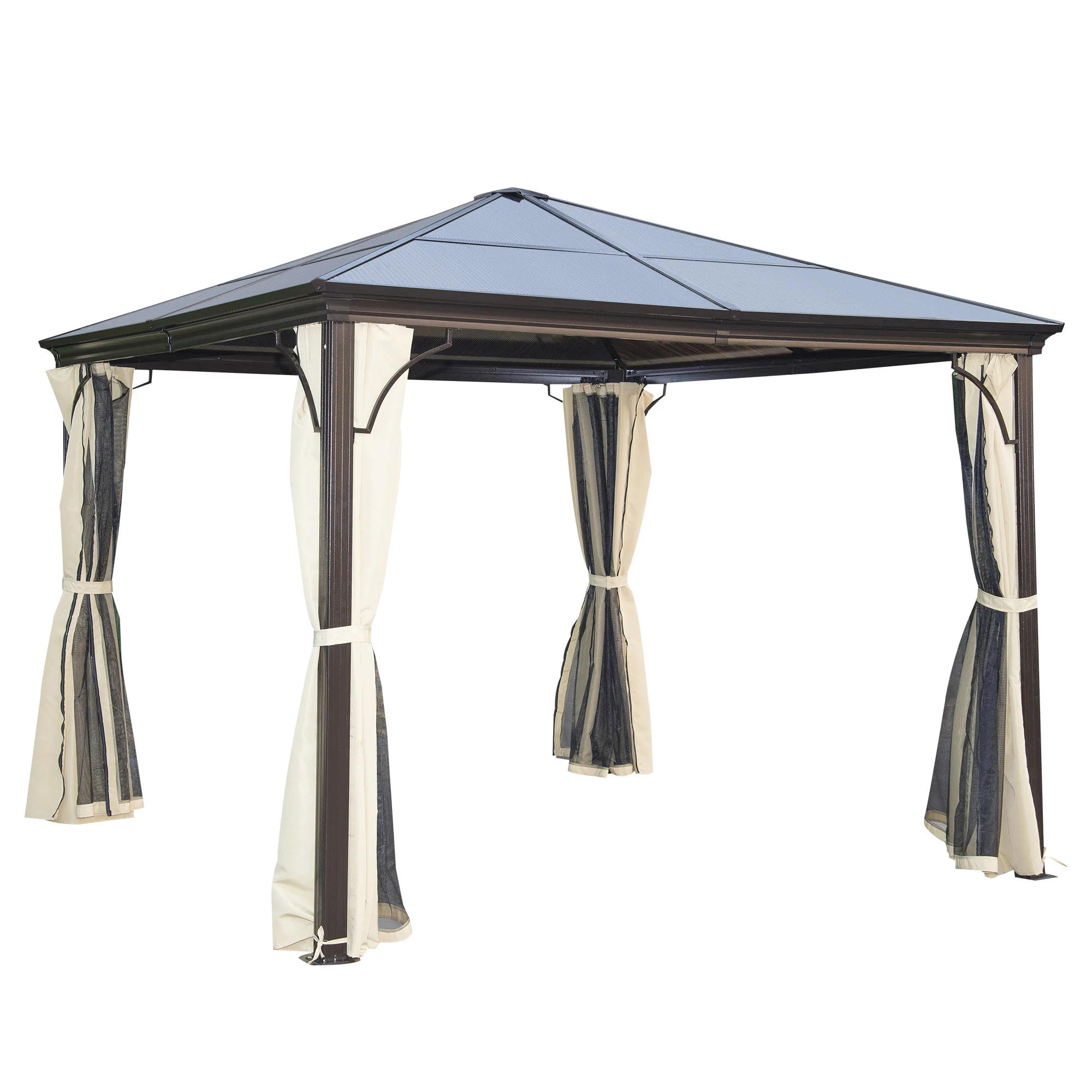 Outsunny Gartenpavillon Hardtop mit Polycarbonat-Dach Fliegennetz Alu