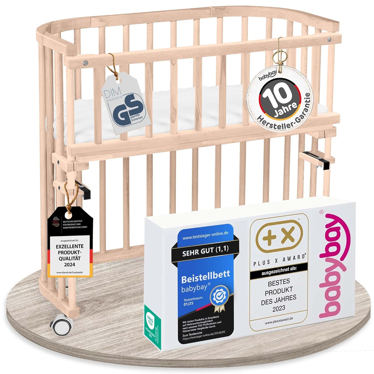 babybay Original Beistellbett aus massivem Buchenholz / kompakt & verwandelbar / Kinderbett Höhe stufenlos verstellbar & umweltfreundlich / mitwachsendes Babybett (weiß lackiert) / inkl. Matratze