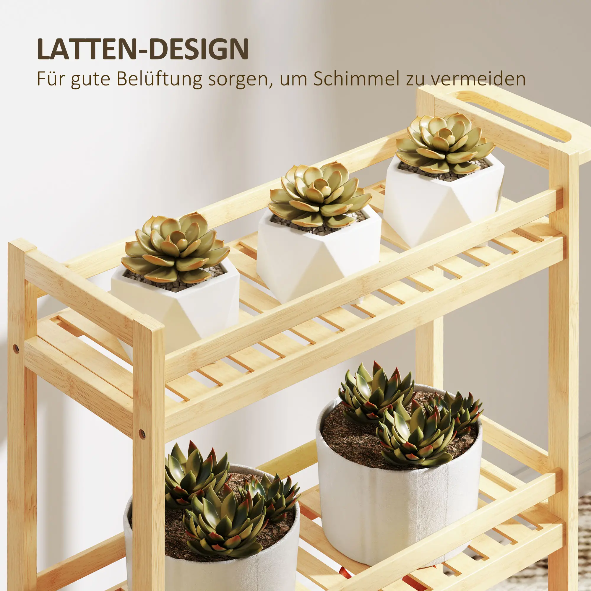 HOMCOM Servierwagen mit Rollen und Lamellenablagen Bambus