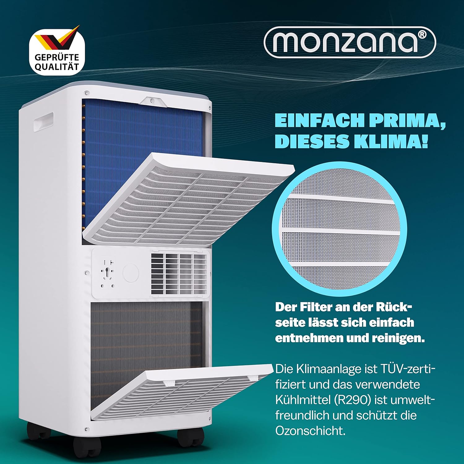 Monzana® lokale Klimaanlage MZKA2000 Mobil Abluftschlauch 7000BTU 3in1 750W 24h Timer 25qm Fernbedienung Luftentfeuchter Rollladenkit Klimagerät