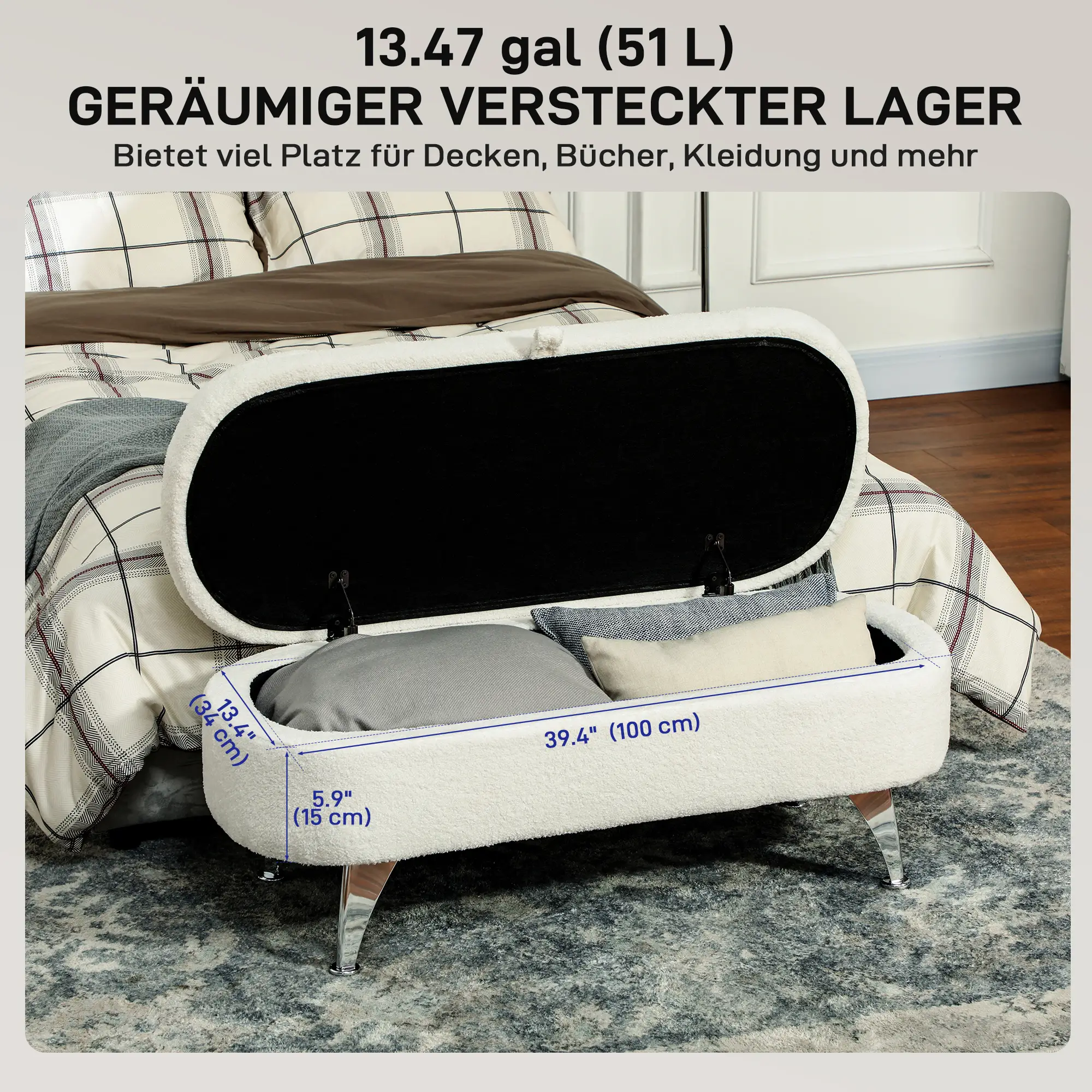 HOMCOM Sitzbank mit Stauraum 114 × 47 × 46,5 cm Weiß