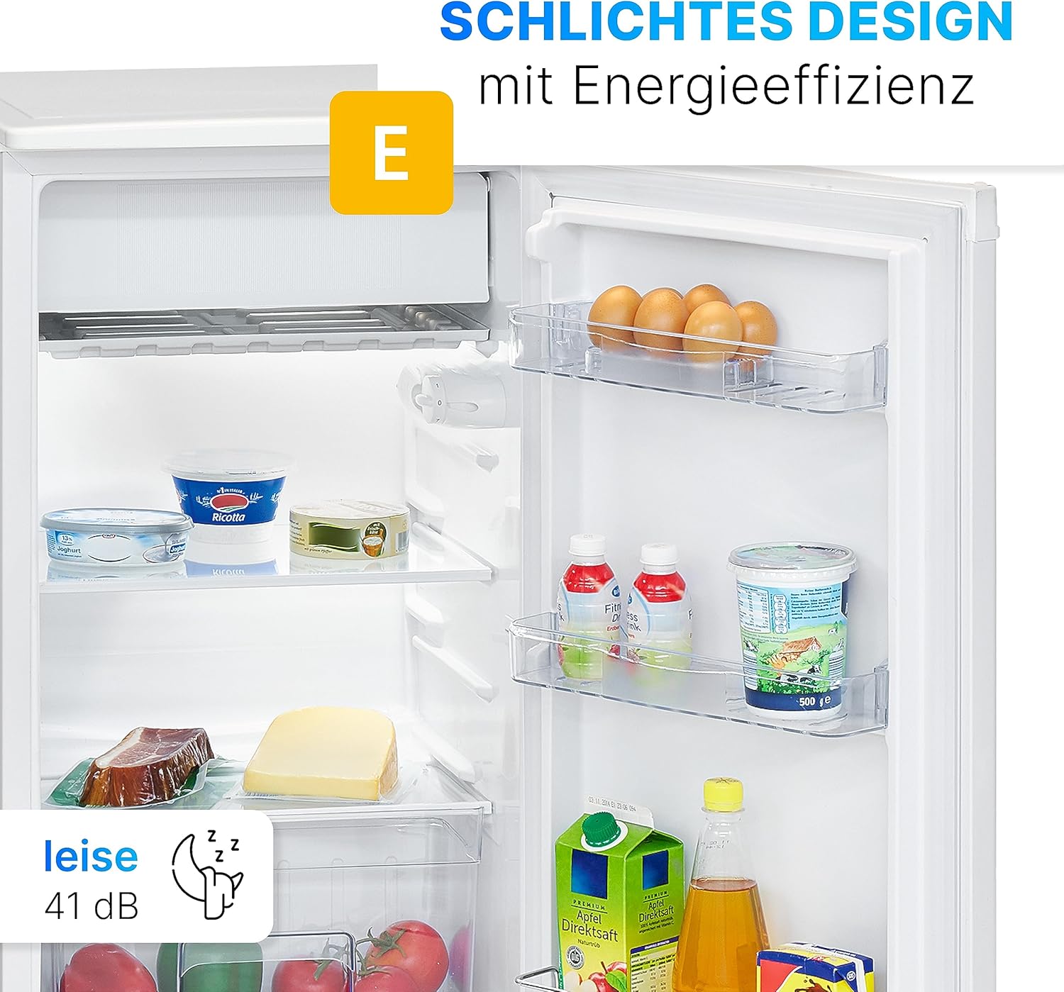 Bomann Kühlschrank mit Gefrierfach | 91L Nutzinhalt davon 8L Gefrierfach | Kühlschrank klein | mit wechselbarem Türanschlag | Mini Kühlschrank m. Gemüseschale | 2 Ablagen | Minibar leise | KS 7349