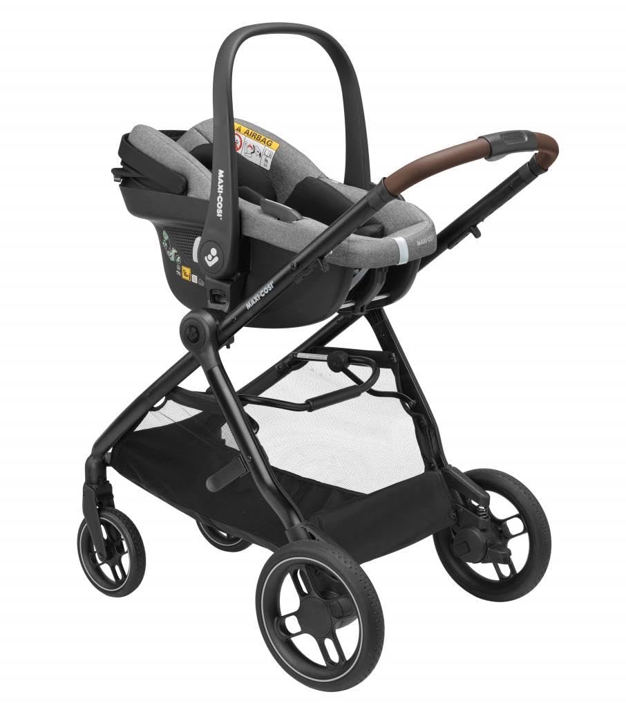 Maxi-Cosi Zelia S Trio Kinderwagen 3 in 1 Komplettset, 0-4 Jahre, bis 22 kg, Zusammenklappbar, Kompakt, Verstellbarer Baby Kinderwagen, mit CabrioFix S i-Size Babyschale, Zubehör, Wickeltasche, Grau