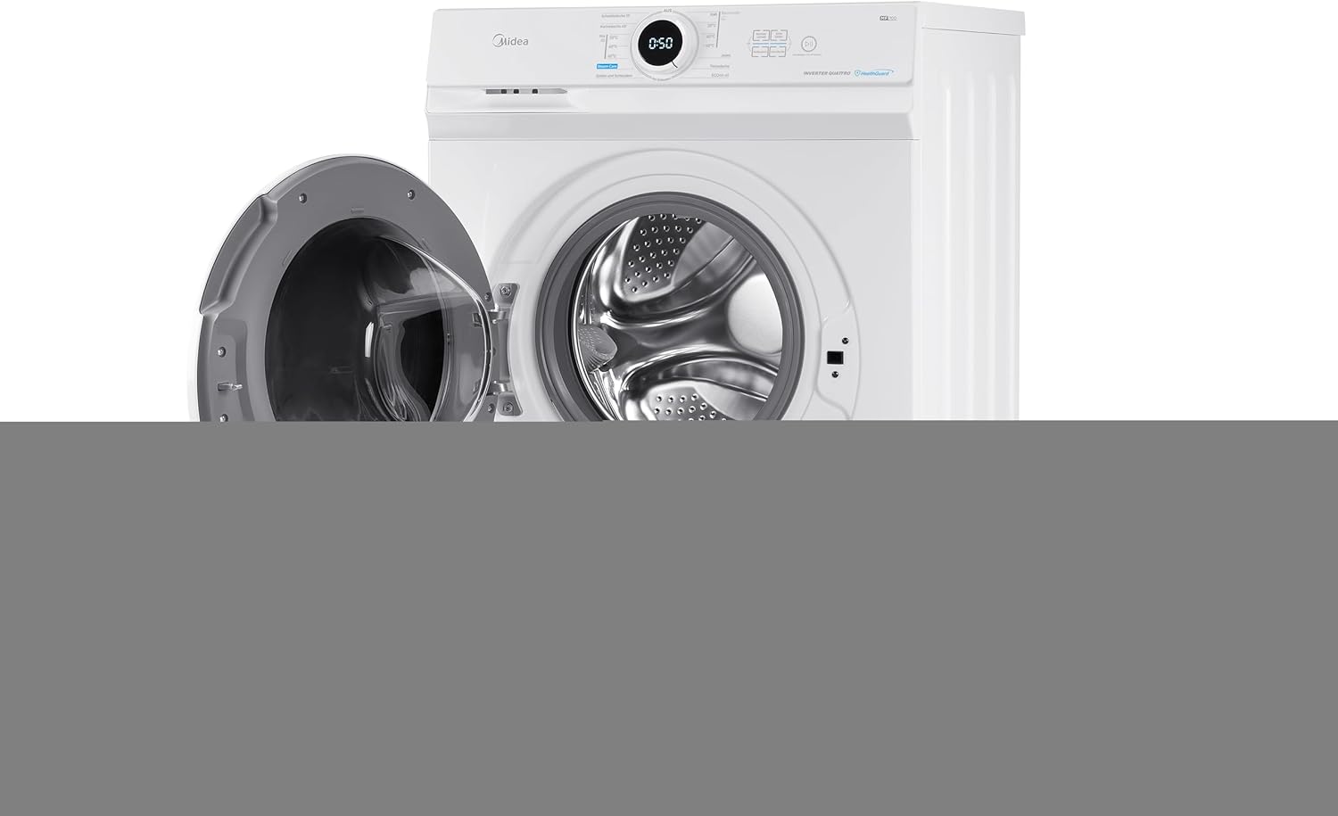 Midea MF10EW80B Waschmaschine / 8kg / 1400 U/Min/EEK A/Inverter Quattro Moto/Dampffunktion/Grosse Trommel/Slim Design/Nachlegefunktion/Kindersicherung/AquaStop, Weiß