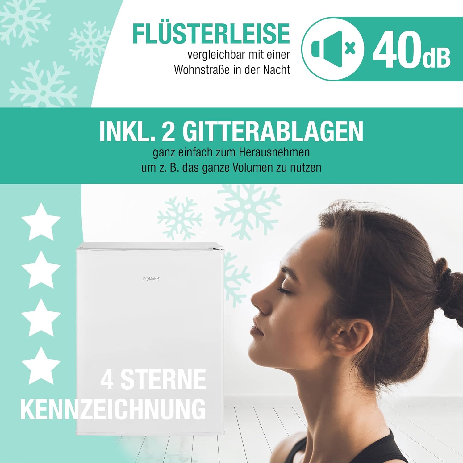 Bomann® Gefrierschrank klein mit 42L Nutzinhalt | Mini Gefrierschrank mit 2 herausnehmbaren Gitterablagen | Gefrierschrank mit wechselbarem Türanschlag & stufenloser Temperaturreglung |GB 7236 schwarz