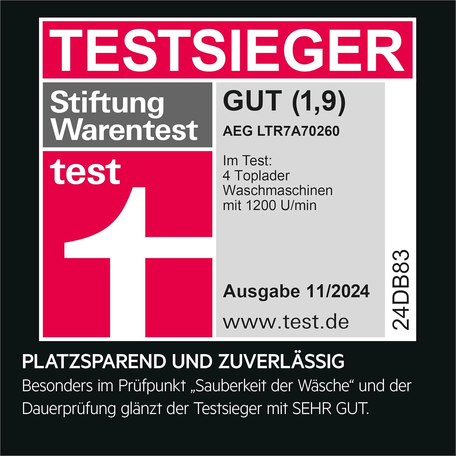 AEG LTR7A71370 Waschmaschine Toplader / Serie 7000 mit ProSteam / ProSteam - Auffrischfunktion / 7,0 kg / Leise / Mengenautomatik / Nachlegefunktion / Wasserstopp / 1300 U/min