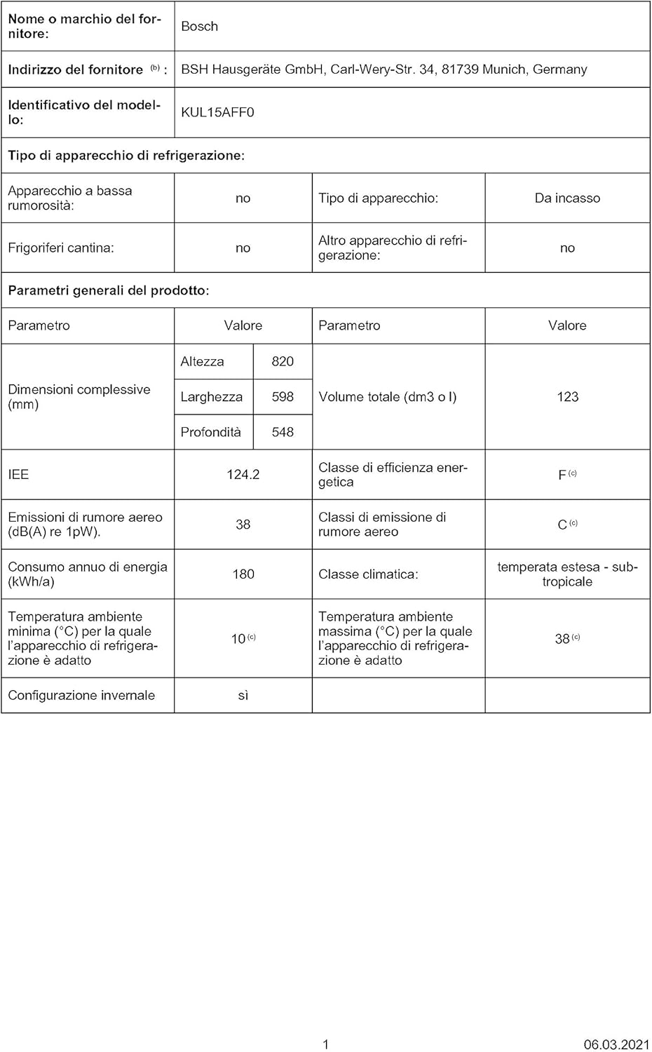 Bosch KUL15AFF0 Serie 6 Unterbau-Kühlschrank, 82 x 60 cm Nische, 123 L, Flachscharnier, Made in Germany, LED-Beleuchtung gleichmäßige Ausleuchtung, MultiBox Lagerung von Obst und Gemüse