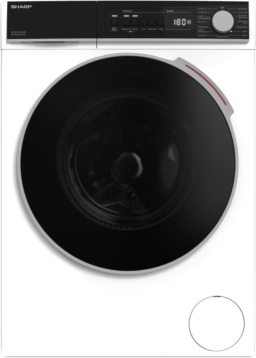SHARP ES-NFB714CWA-DE Waschmaschine Frontlader/A / 7 kg / 1400 U/min/Advanced Inverter Motor/Dampf-Funktion / 15 Programme inkl. 12 min Kurzprogramm/AquaStop/Weiß