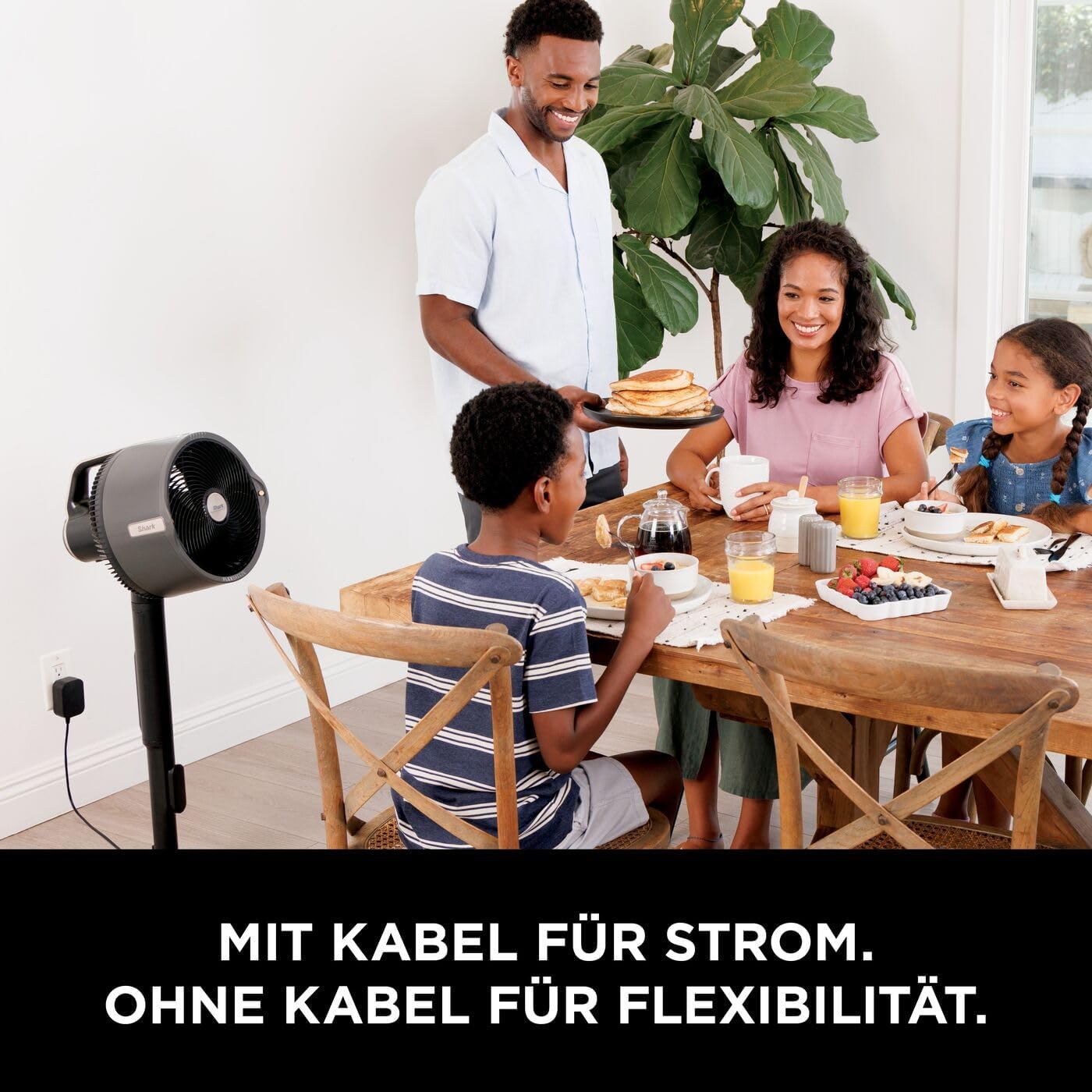 Shark FlexBreeze Ventilator Leise, Hybrid Ventilator Kabelgebunden & Kabellos, Tragbar, für Innen- und Außenbereich, UV- & Wasserbeständig, Ultraleistungsstark, Ultraleise, Weiß FA220EU