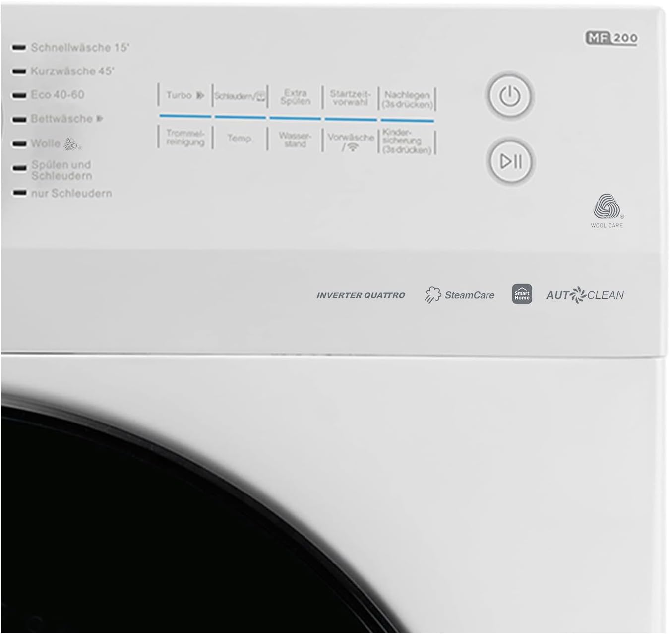 Midea MF200W90WB-14A Waschmaschine / 9KG / A/Leiser & effizienter Inverter Motor/HealthGuard-System/Steam Care/Nachlegefunktion/APP-Steuerung/AquaStop, Weiß
