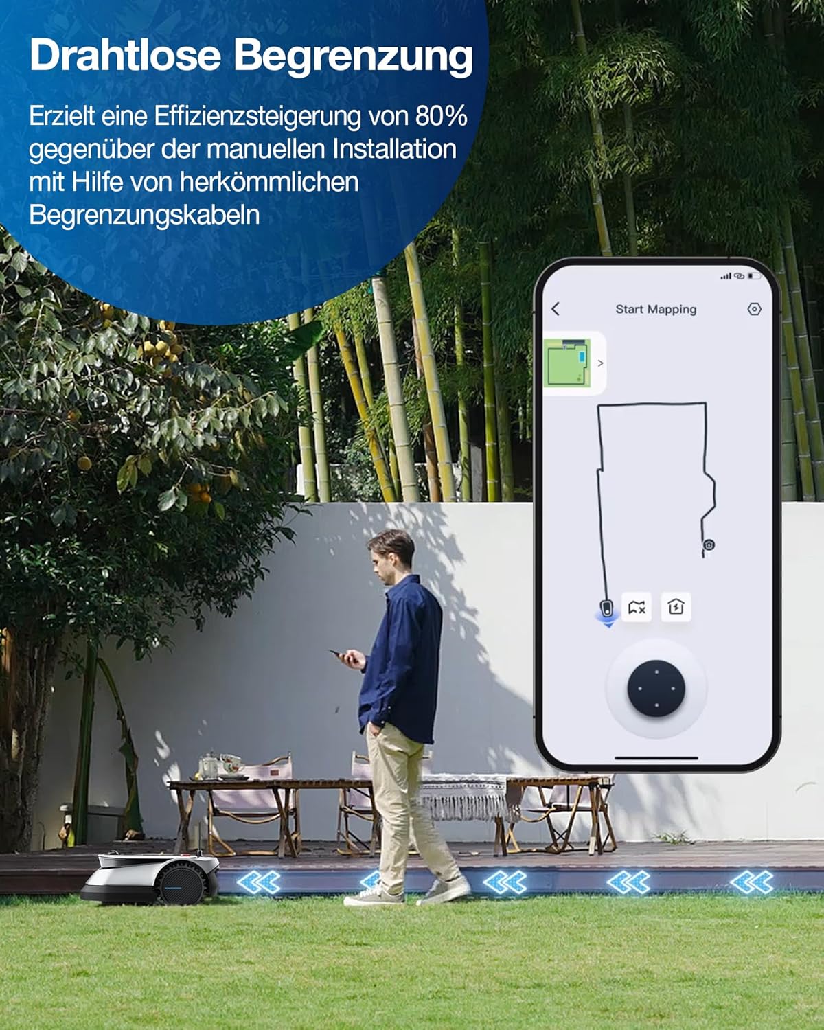 ECOVACS GOAT G1-800 Mhroboter ohne Begrenzungskabel 800㎡, Rasenmher Roboter mit TrueMapping-Multifusionslokalisierung,   Hindernisvermeidung, 16-Zonen-Management, 45% Steigung, Videomanager