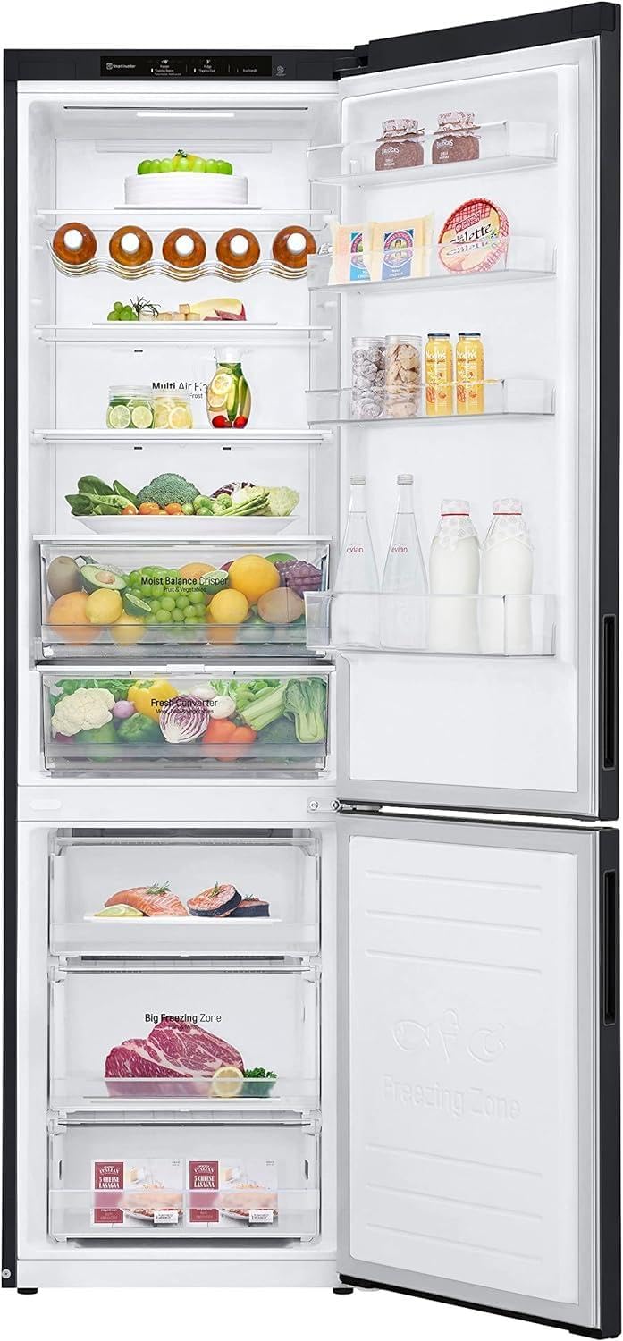 LG GBV22NCCEP Kühl-/Gefrierkombination – Smart Inverter Compressor, Total No Frost, Modern Flat Door Design, Matt Schwarz Metallic, Energieeffizienz A