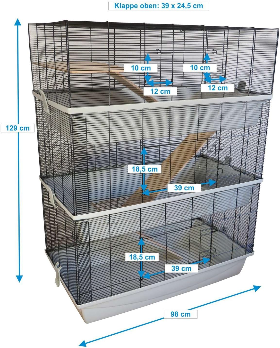 PETGARD Kleintier-Käfig Carlos Sky - XXL Hasen-Käfig - 3-stöckiges Nager-Haus - Hamsterkäfig mit Holzleitern - Mäusekäfig 98 x 52 x 129 cm