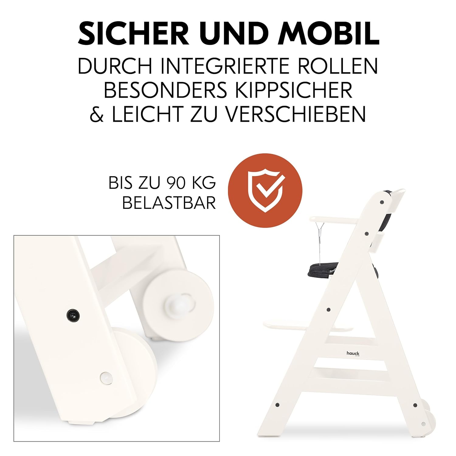 hauck Hochstuhl Beta+ Newborn Set Eco Bouncer - mitwachsender Holz Babyhochstuhl ab Geburt, inkl. Neugeborenenaufsatz, Sitzpolster und Essbrett - Dark Grey