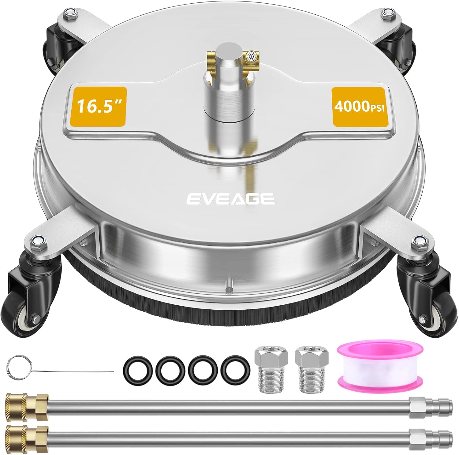 EVEAGE 50.8 cm Hochdruckreiniger Oberflächenreiniger Doppelgriff mit Wasserrückgewinnung,mit 4 Rädern, Edelstahlgehäuse Hochdruckreiniger Zubehör mit 2 Verlängerungsstab, 4000 PSI, EP004