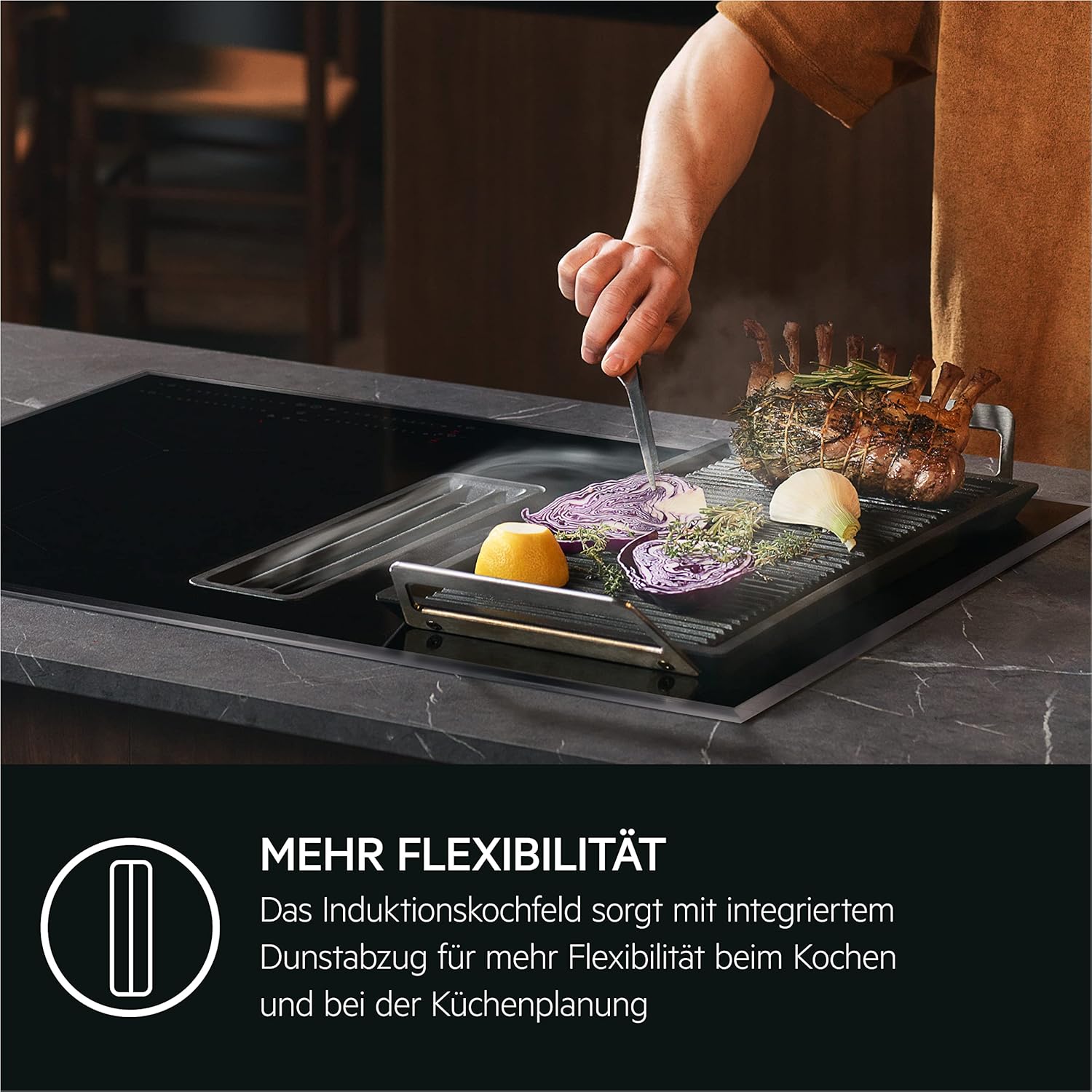 AEG IKE84441XB Autarkes Kochfeld / Herdplatte mit Touchscreen, Topferkennung & Hob²Hood-Funktion / Induktionskochplatte / 4 Kochzonen / Edelstahlrahmen / 80 cm Schwarz