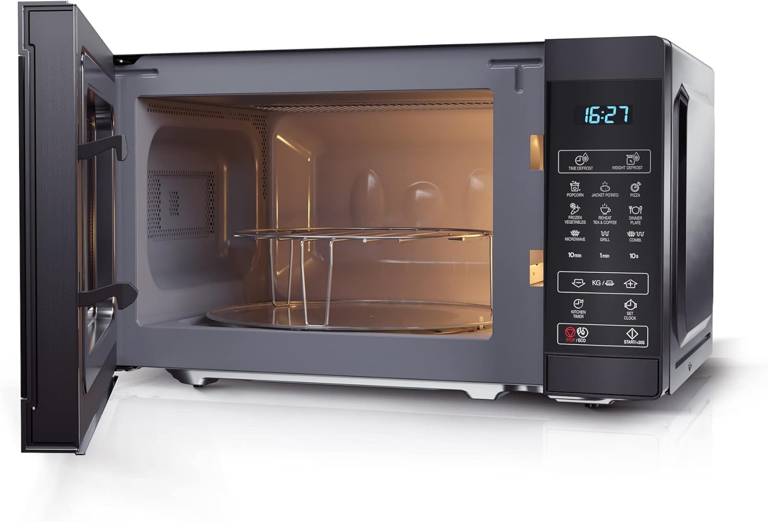 SHARP MG81ES Mikrowelle mit Grill (Mikrowelle: 900W, Grill: 1100W, 11 Leistungsstufen, Auftaufunktion, Abmessungen: 512x300x396cm, Emaille-Keramik-Garraum mit antibakteriellen Eigenschaften), silber