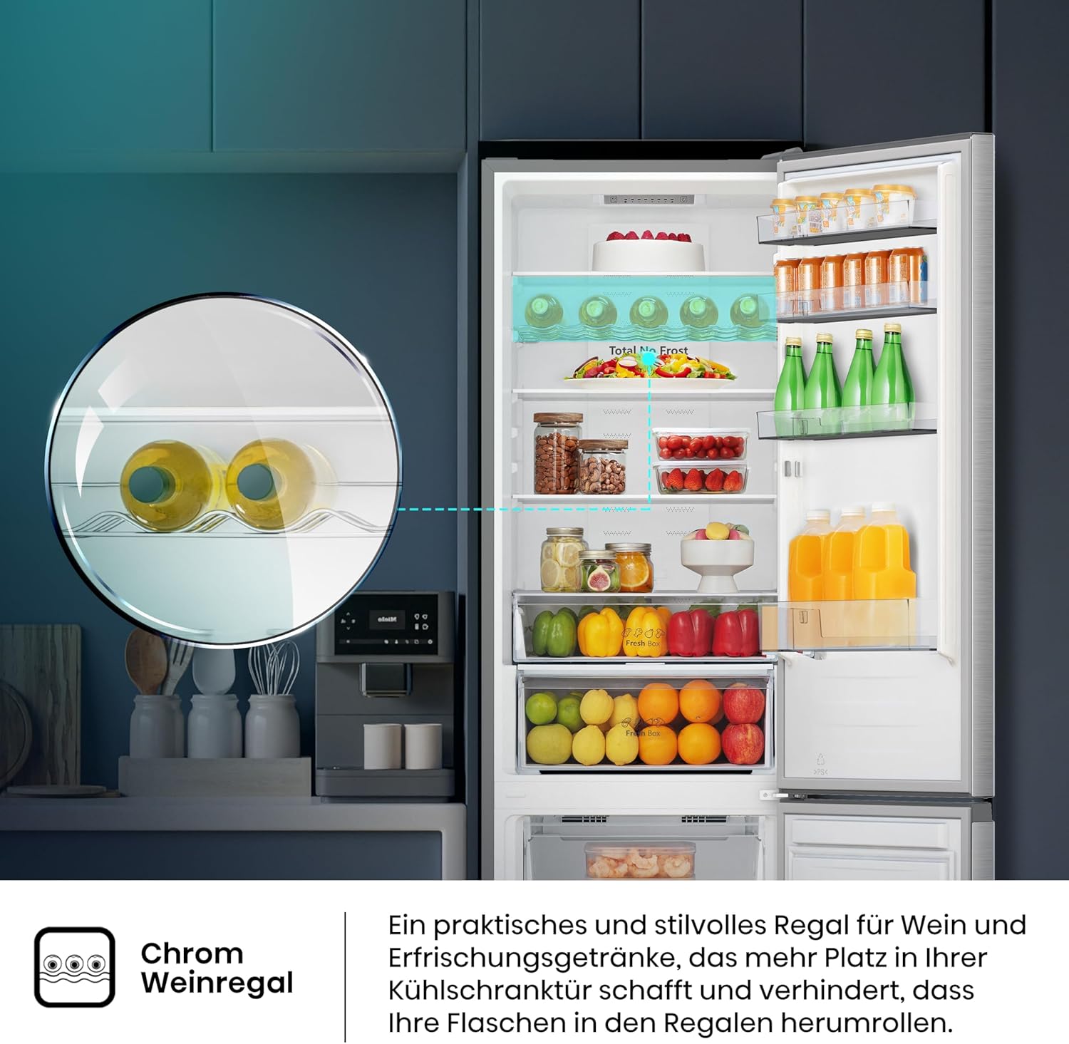 Hisense RB327N4ADD Fridge-Freezer Combination, EEK D, Total NoFrost, Interchangeable Door Hinge, Bottle Grid, 171 Litre Fridge Compartment, 85 Litre Freezer Compartment, Stainless Steel Look