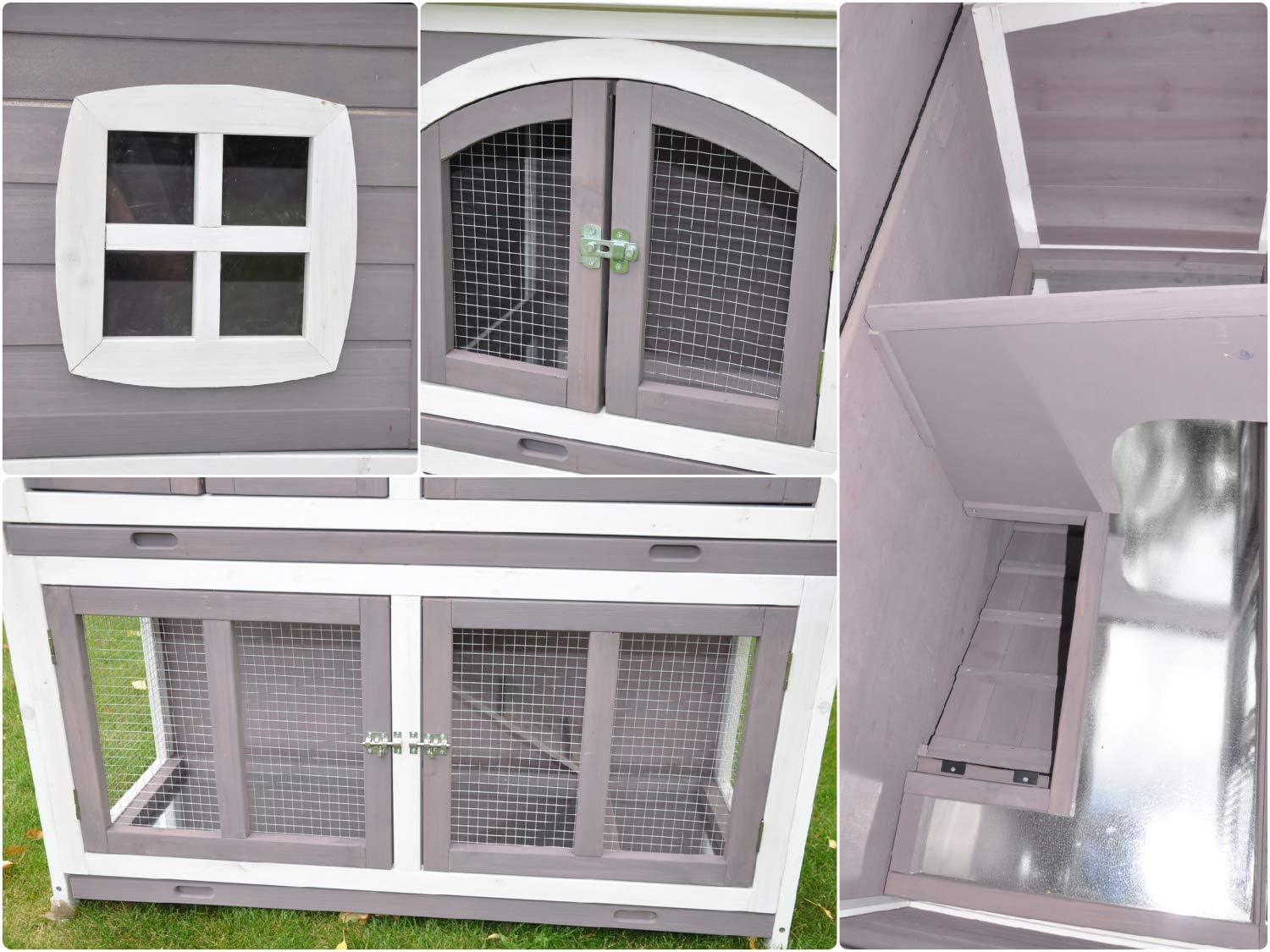 nanook Murmel XXL Doppel Kaninchenstall Hasenstall - doppelstöckig - wetterfest - 211 x 52 x 107 - Farbe: Taupe/Weiss - extra großes Kaninchengehege