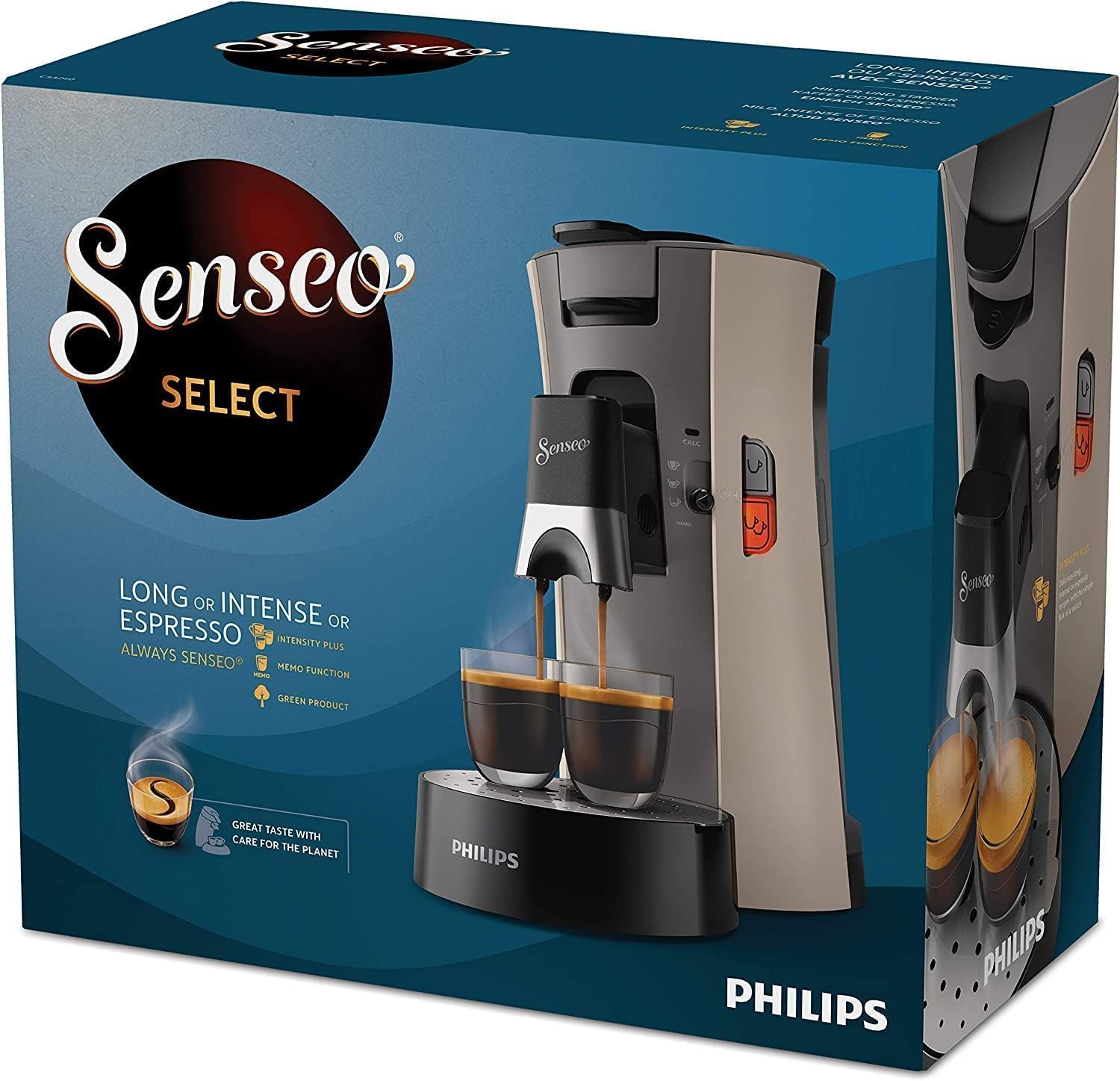 Philips Senseo Select CSA240/20 Kaffeepadmaschine (Kaffeestrkewahl Plus, Memo-Funktion, aus recyceltem Plastik), Schwarz Eco