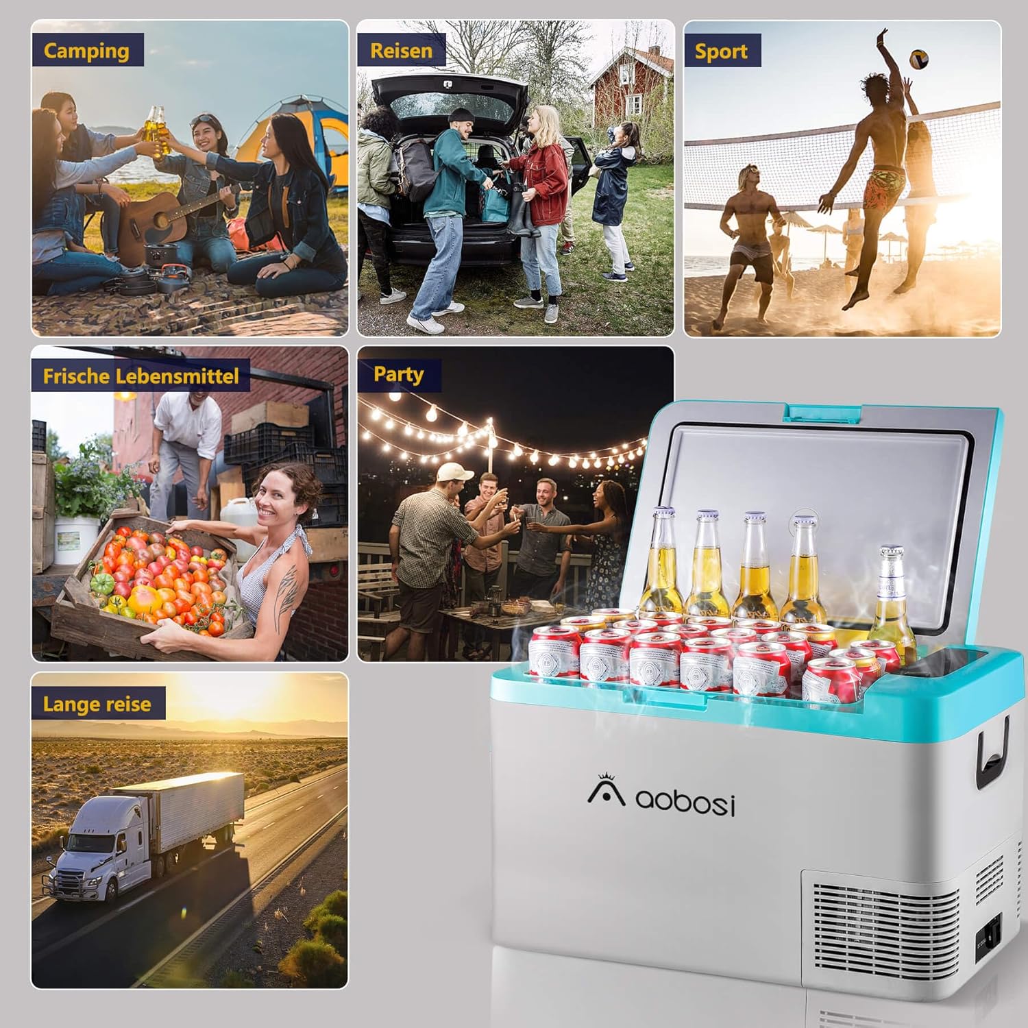 AAOBOSI Compressor Cool Box 36 L, Cool Box Car with WiFi App Control, 12/24 V and 100-240 V Electric Cool Box, up to -20 °C for Car, Truck, Boat, Motorhome, Camping, Double Zone