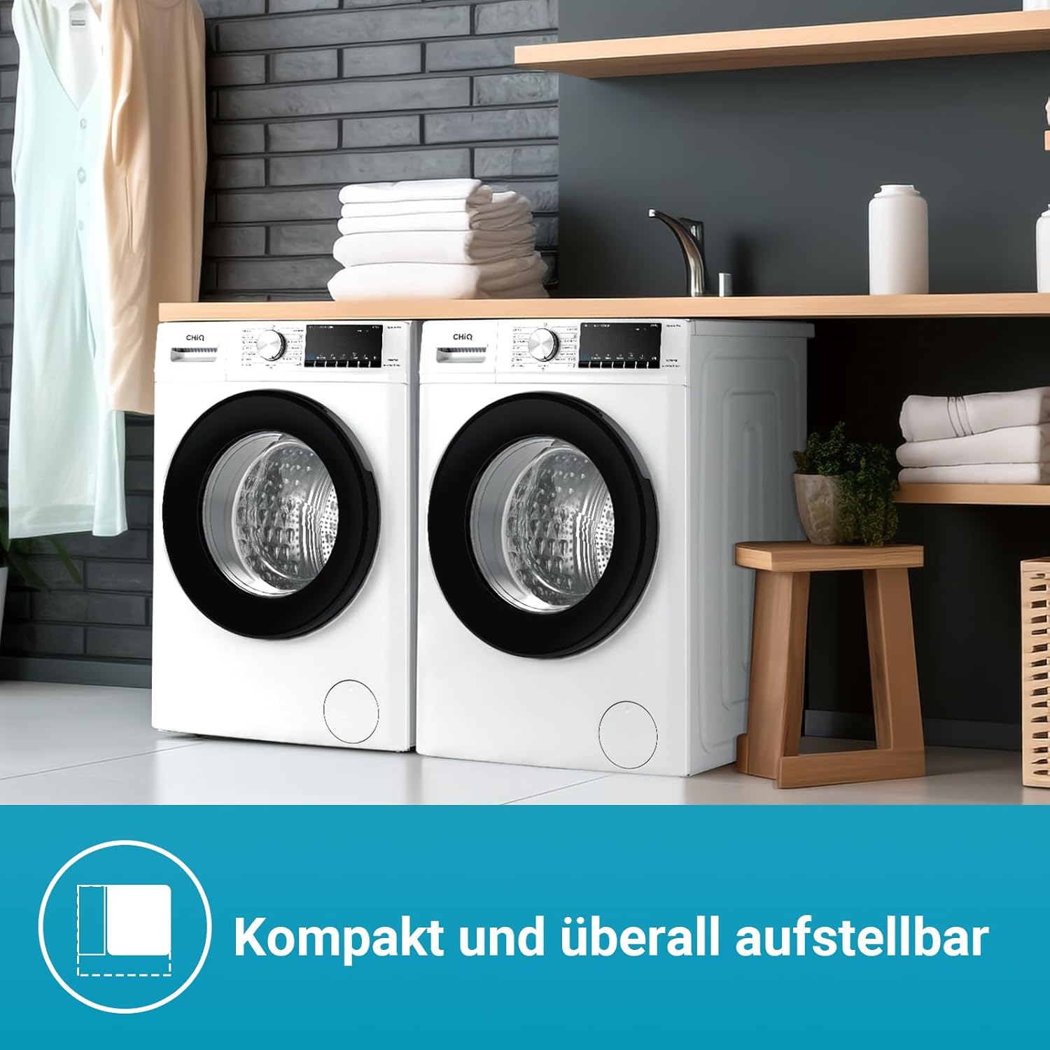 CHiQ Waschmaschine 7kg, 15 Programme, InverterMotor, Eco-Logic, Speed Wash, 60x46,5x84cm, Auto Clean, Washer Grau, CW07123863AX